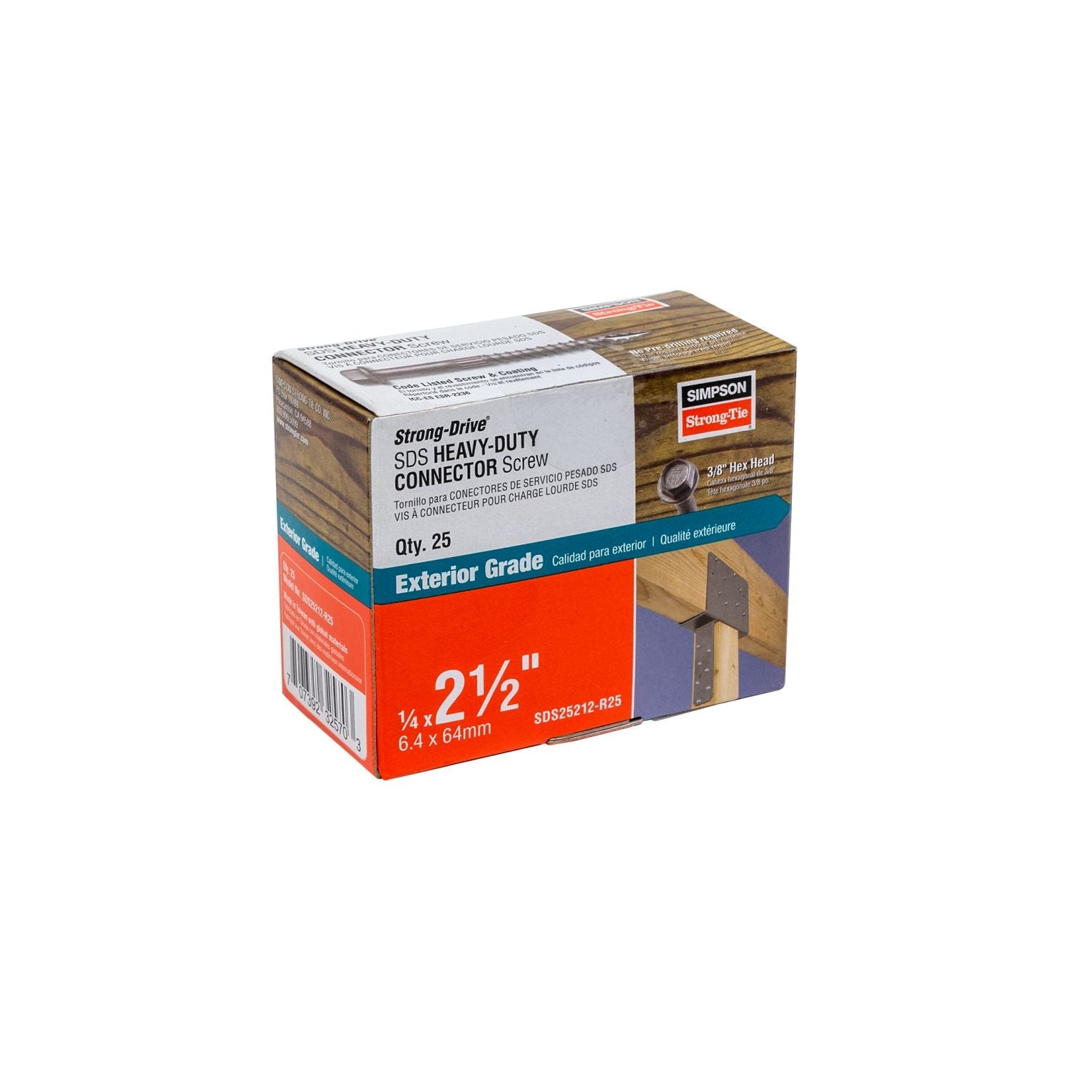 Simpson Strong-Tie SDS25212-R25 Strong-Drive SDS HEAVY-DUTY CONNECTOR Screw,  1/4-in. x 2-1/2-in. DB Coating, 25-Pack