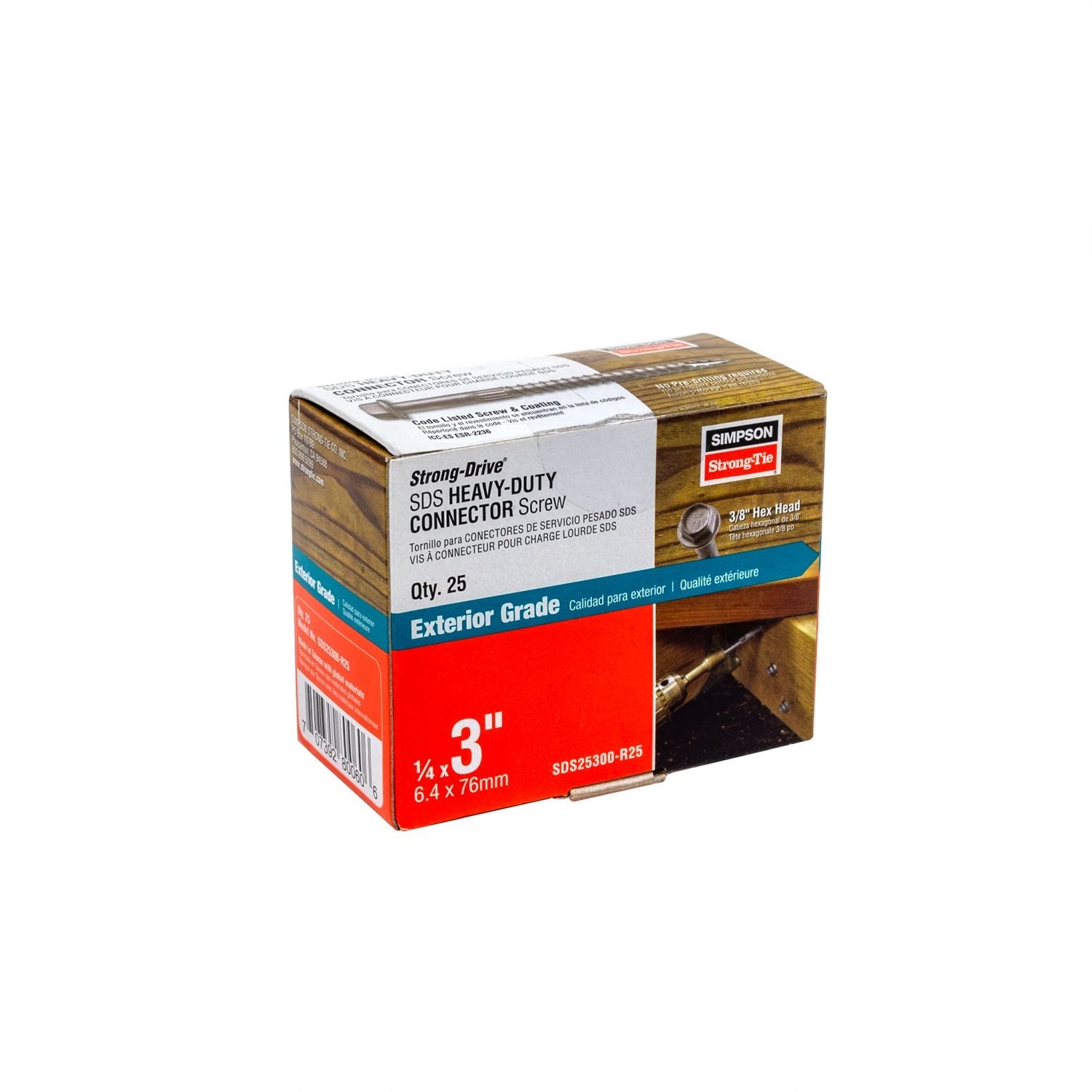 Simpson Strong-Tie SDS25300-R25 Strong-Drive SDS HEAVY-DUTY CONNECTOR Screw,  1/4-in. x 3-in. DB Coating, 25-Pack