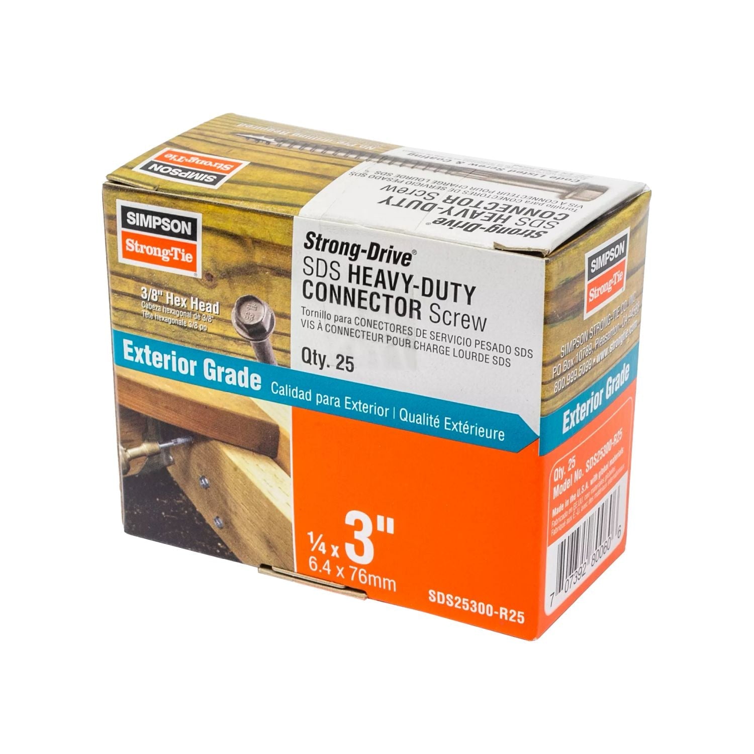 Simpson Strong-Tie SDS25300-R25 Strong-Drive SDS HEAVY-DUTY CONNECTOR Screw,  1/4-in. x 3-in. DB Coating, 25-Pack