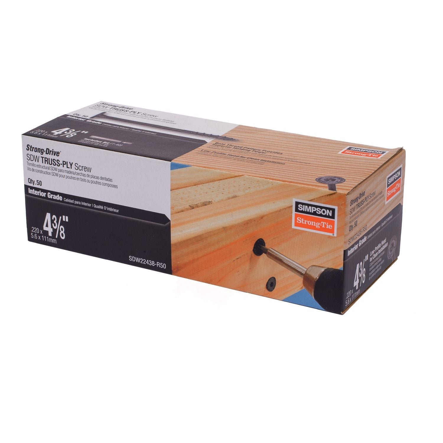 Simpson Strong-Tie SDW22438-R50 Strong-Drive SDW TRUSS-PLY Screw,  .220-in. x 4-3/8-in. T40 6-Lobe E-coat, 50-Pack