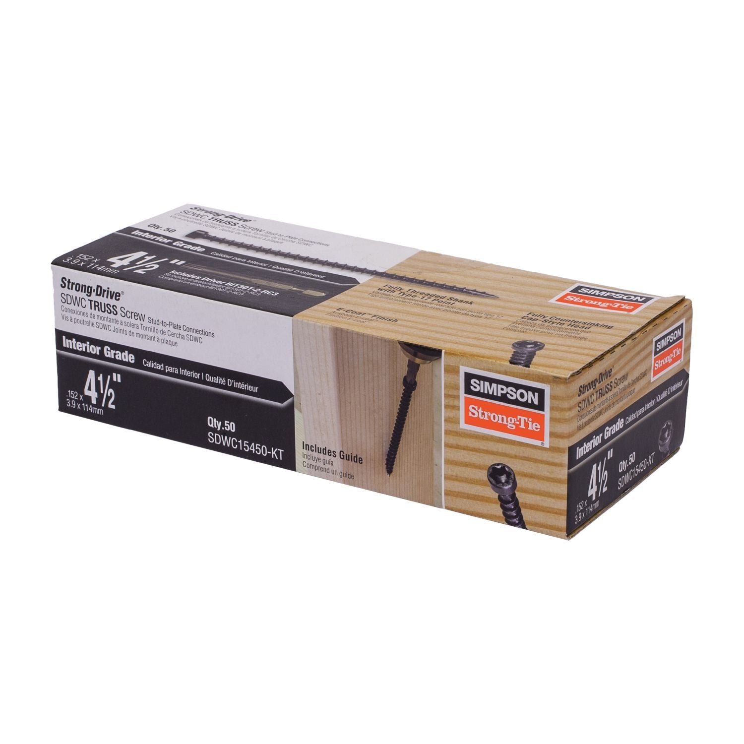 Simpson Strong-Tie SDWC15450-KT Strong-Drive SDWC TRUSS Screw,  .155-in. x 4-1/2-in. T30 6-Lobe E-coat, Black, 50-Pack