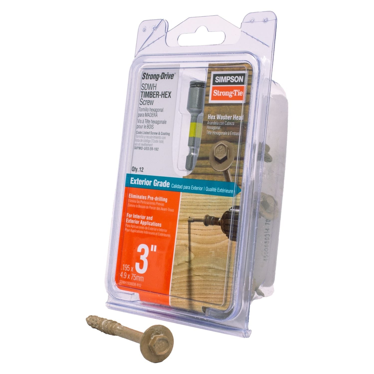Simpson Strong-Tie SDWH19300DB-R12 Strong-Drive SDWH TIMBER-HEX Screw,  0.195-in. x 3-in. 5/16 Hex, DB Coating, Tan, 12-Pack