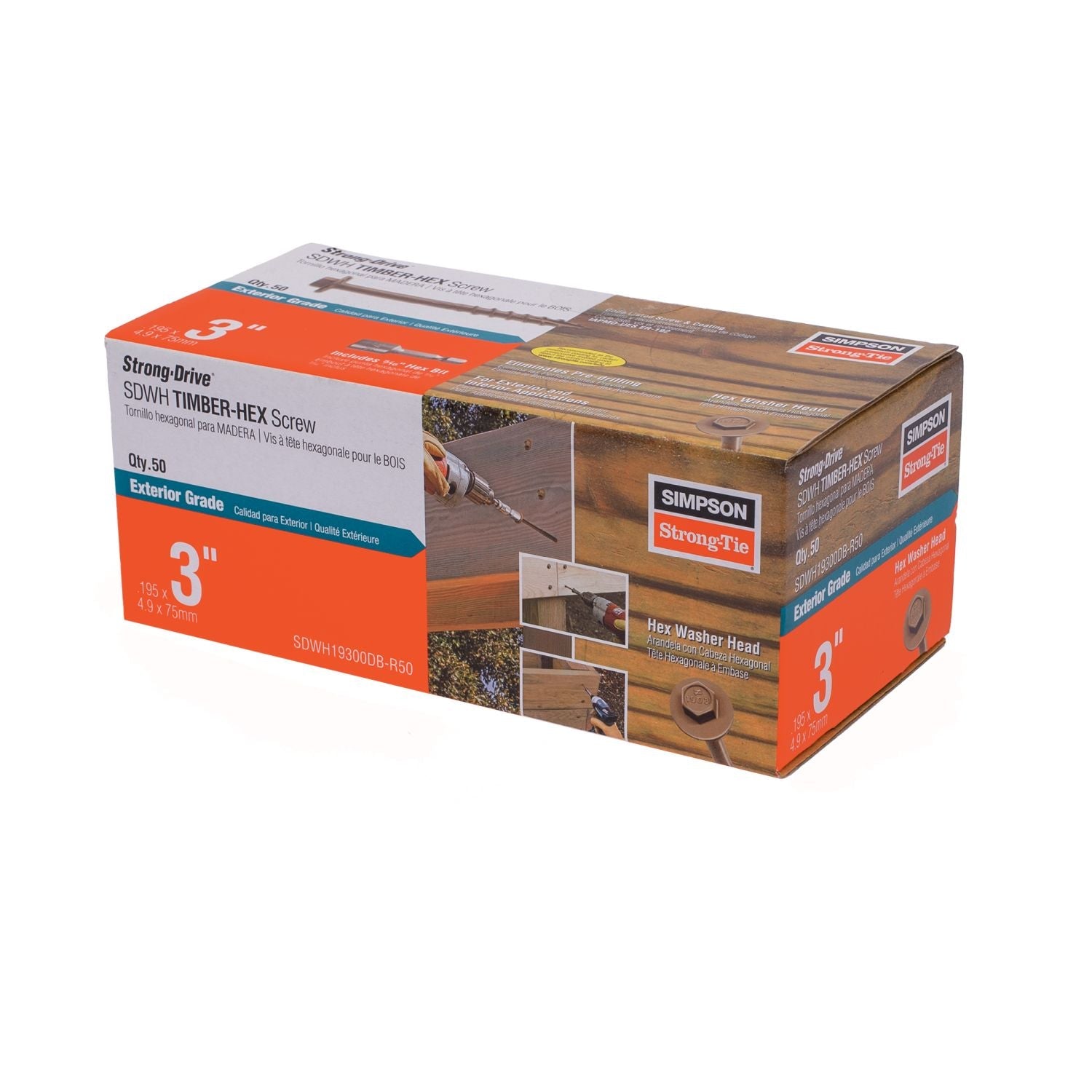 Simpson Strong-Tie SDWH19300DB-R50 Strong-Drive SDWH TIMBER-HEX Screw,  0.195-in. x 3-in. 5/16 Hex, DB Coating, 50-Pack