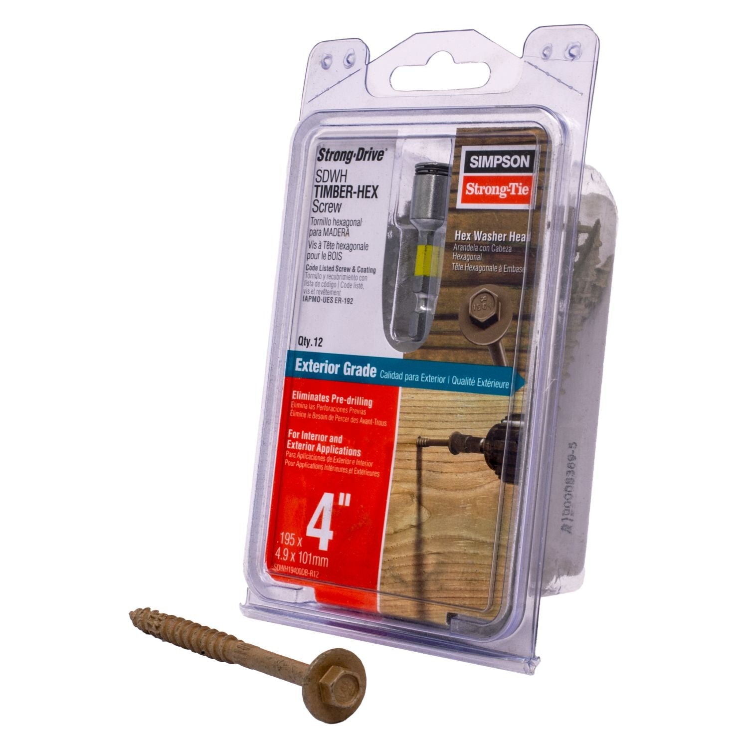 Simpson Strong-Tie SDWH19400DB-R12 Strong-Drive SDWH TIMBER-HEX Screw,  0.195-in. x 4-in. 5/16 Hex, DB Coating, Tan, 12-Pack
