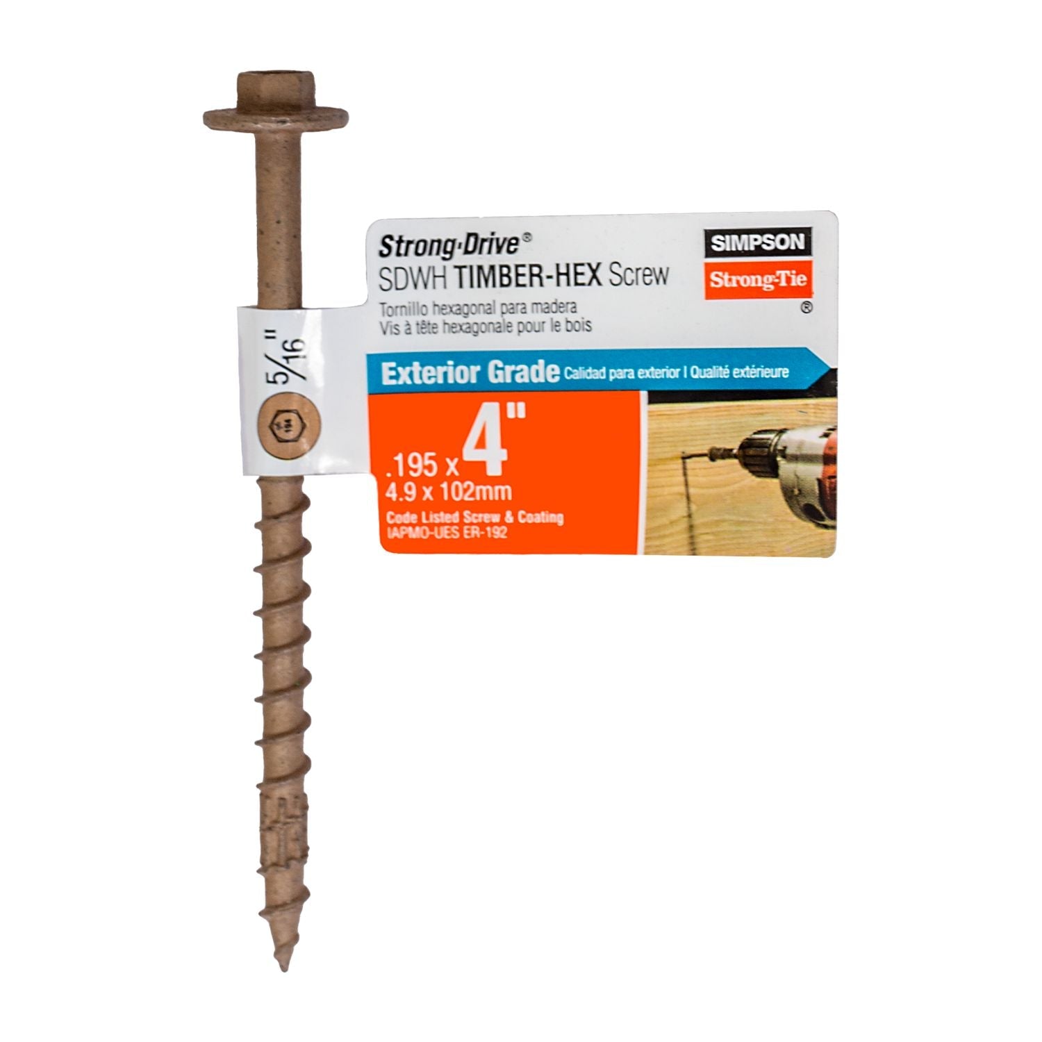 Simpson Strong-Tie SDWH19400DB-RP1 Strong-Drive SDWH TIMBER-HEX Screw,  0.195-in. x 4-in. 5/16 Hex, DB Coating