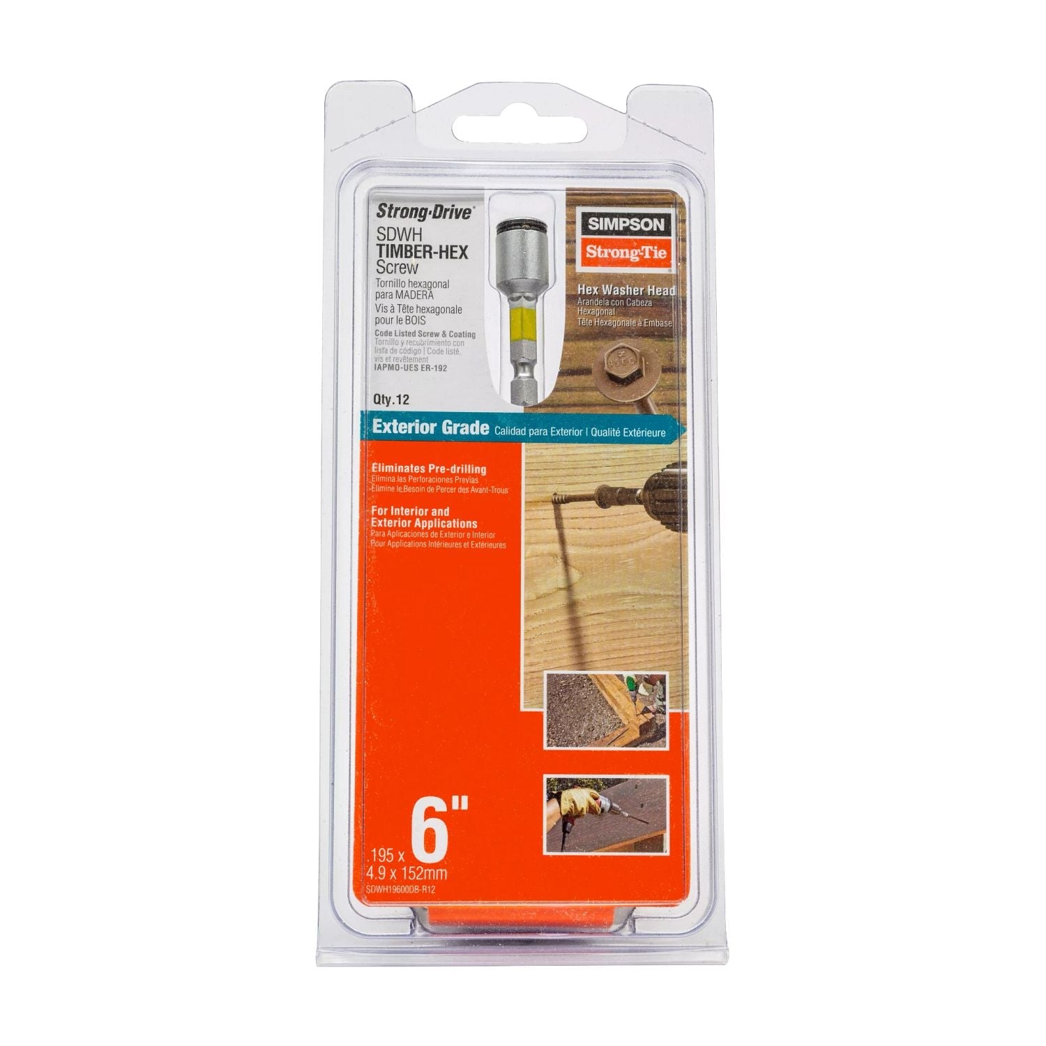 Simpson Strong-Tie SDWH19600DB-R12 Strong-Drive SDWH TIMBER-HEX Screw,  0.195-in. x 6-in. 5/16 Hex, DB Coating, Tan, 12-Pack