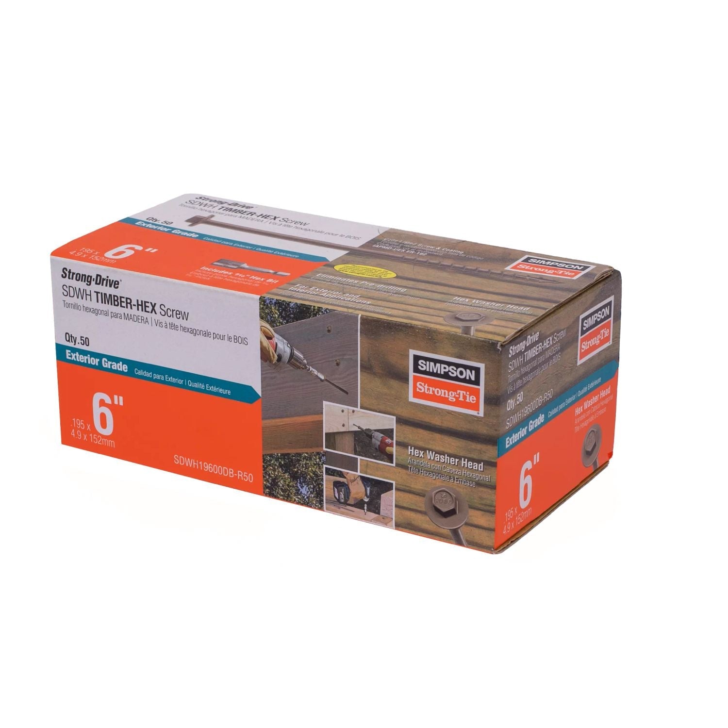 Simpson Strong-Tie SDWH19600DB-R50 Strong-Drive SDWH TIMBER-HEX Screw,  0.195-in. x 6-in. 5/16 Hex, DB Coating, 50-Pack