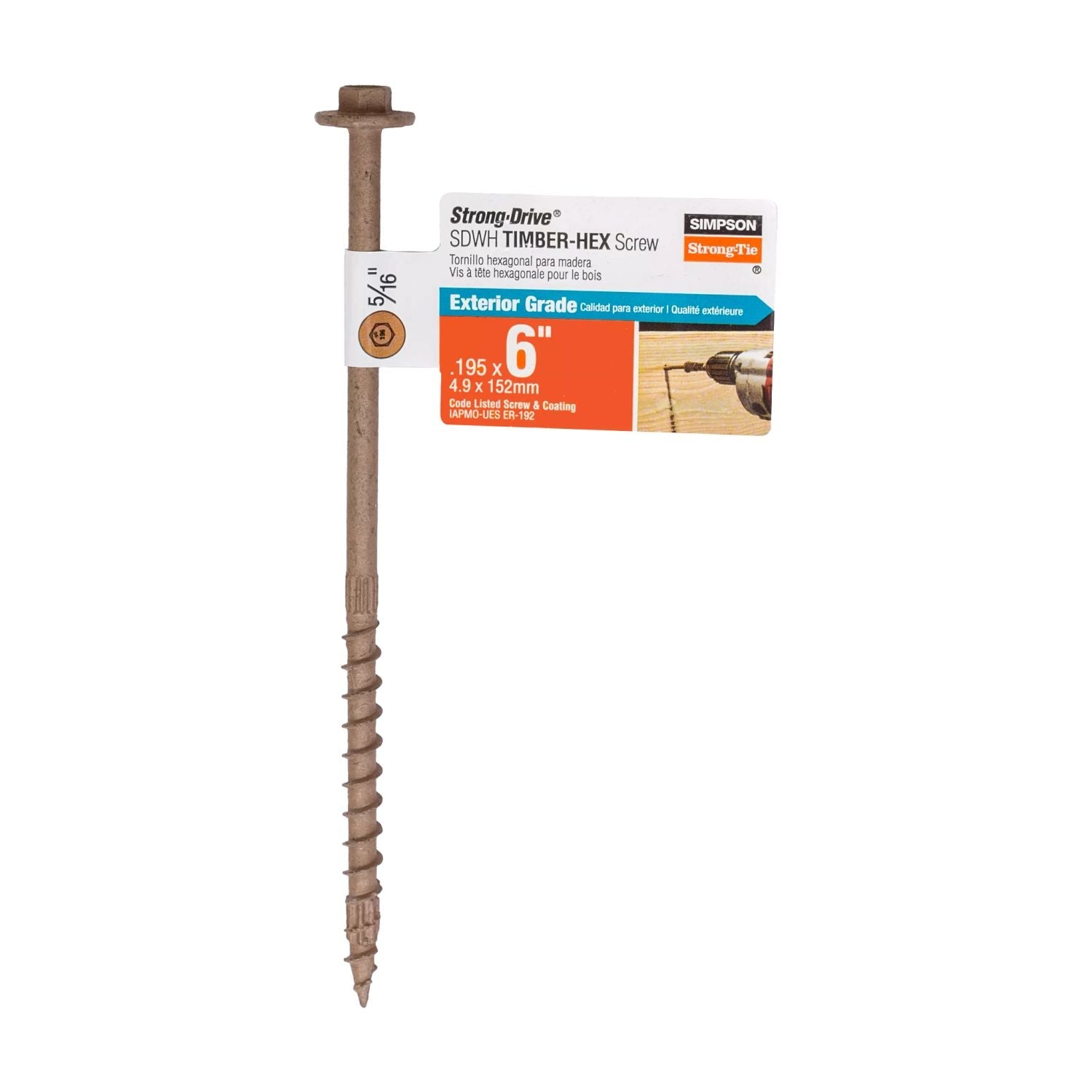 Simpson Strong-Tie SDWH19600DB-RP1 Strong-Drive SDWH TIMBER-HEX Screw,  0.195-in. x 6-in. 5/16 Hex, DB Coating