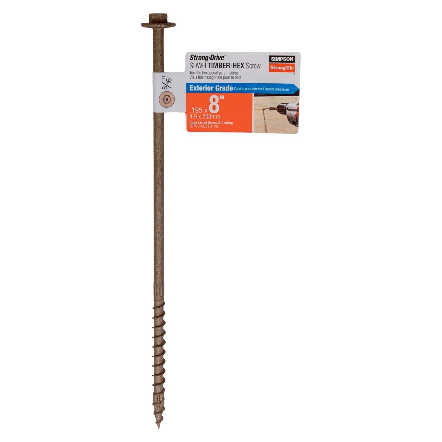 Simpson Strong-Tie SDWH19800DB-RP1 Strong-Drive SDWH TIMBER-HEX Screw,  0.195-in. x 8-in. 5/16 Hex, DB Coating