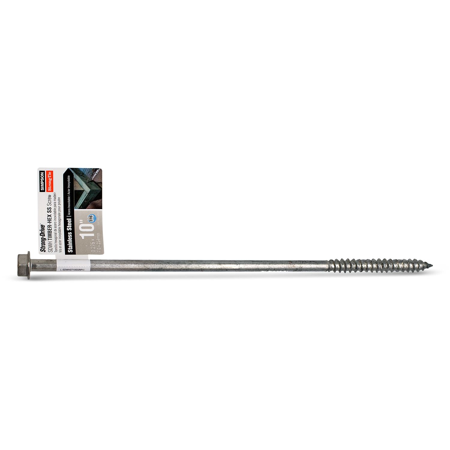 Simpson Strong-Tie SDWH271000SS-RP1 Strong-Drive SDWH TIMBER-HEX SS Screw,  0.275-in. x 10-in. 1/2 Hex, Type 316