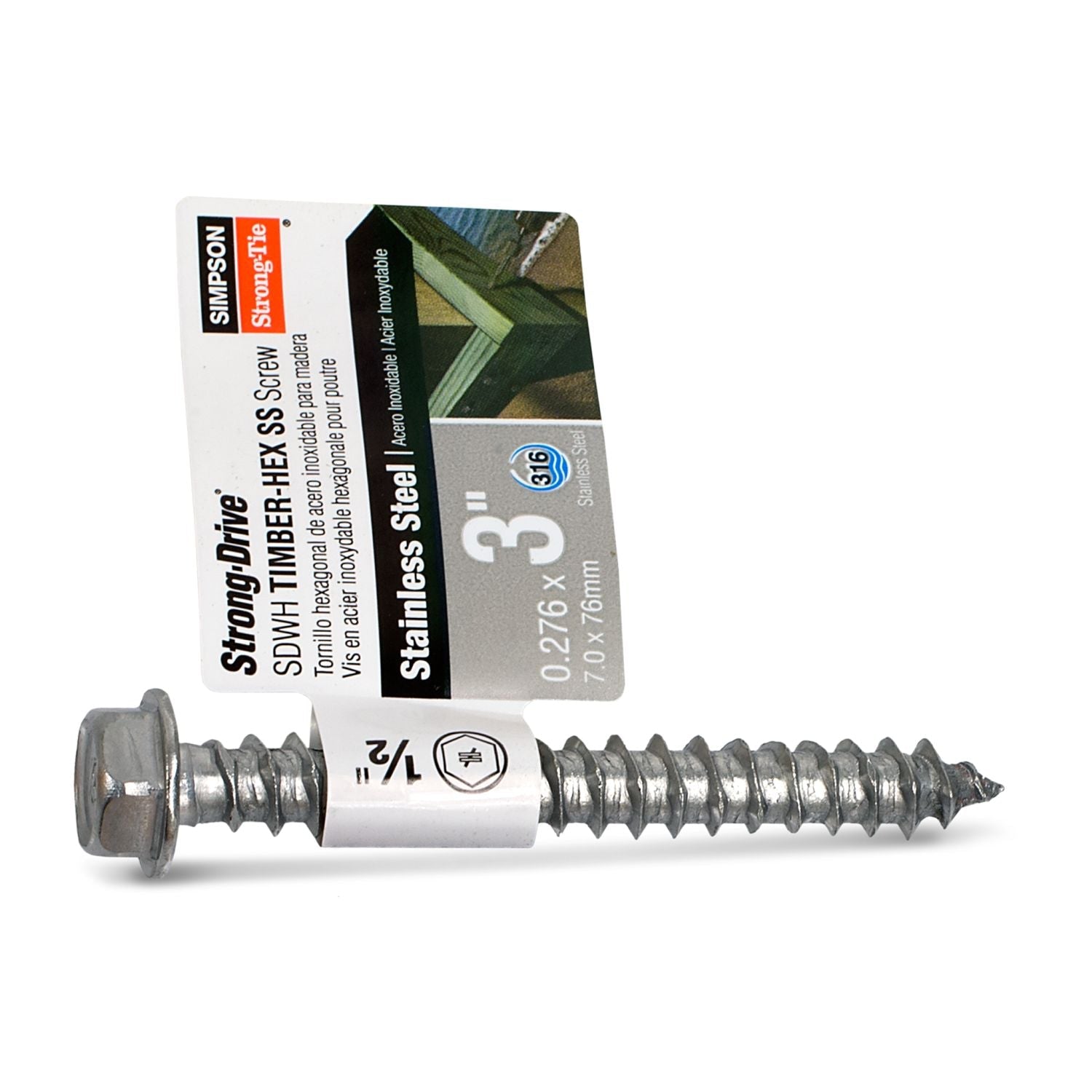 Simpson Strong-Tie SDWH27300SS-RP1 Strong-Drive SDWH TIMBER-HEX SS Screw,  0.275-in. x 3-in. 1/2 Hex, Type 316
