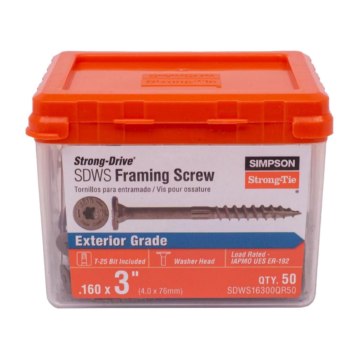 Simpson Strong-Tie SDWS16300QR50 Strong-Drive SDWS FRAMING Screw,  0.160-in. x 3-in. T25, Quik Guard, Tan, 50-Pack