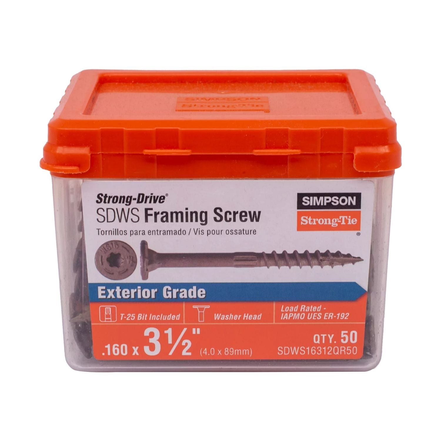 Simpson Strong-Tie SDWS16312QR50 Strong-Drive SDWS FRAMING Screw,  0.160-in. x 3-1/2-in. T25, Quik Guard, Tan, 50-Pack