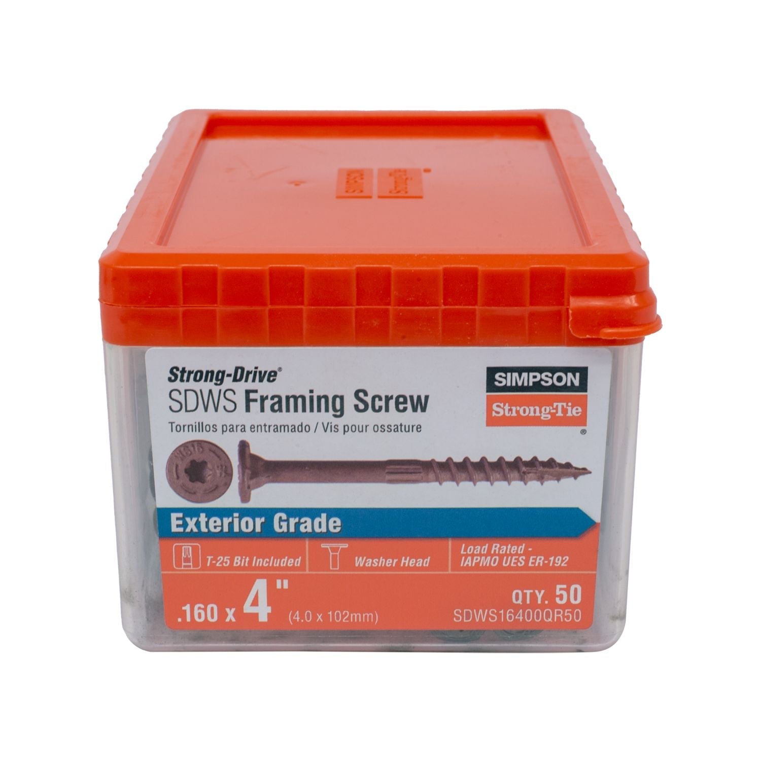 Simpson Strong-Tie SDWS16400QR50 Strong-Drive SDWS FRAMING Screw,  0.160-in. x 4-in. T25, Quik Guard, Tan, 50-Pack