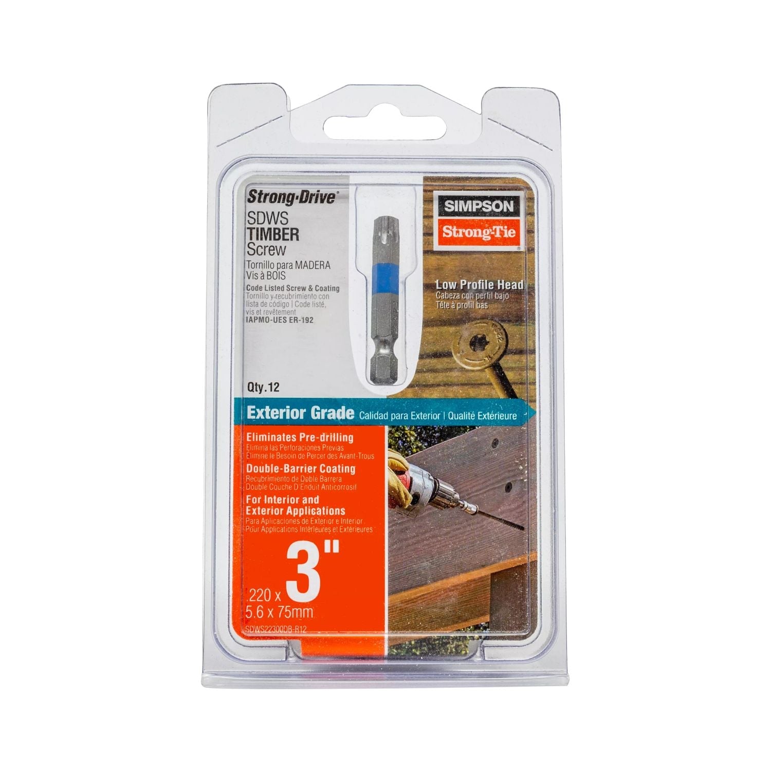 Simpson Strong-Tie SDWS22300DB-R12 Strong-Drive SDWS TIMBER Screw (Exterior Grade),  0.220-in. x 3-in. T40, Tan, 12-Pack