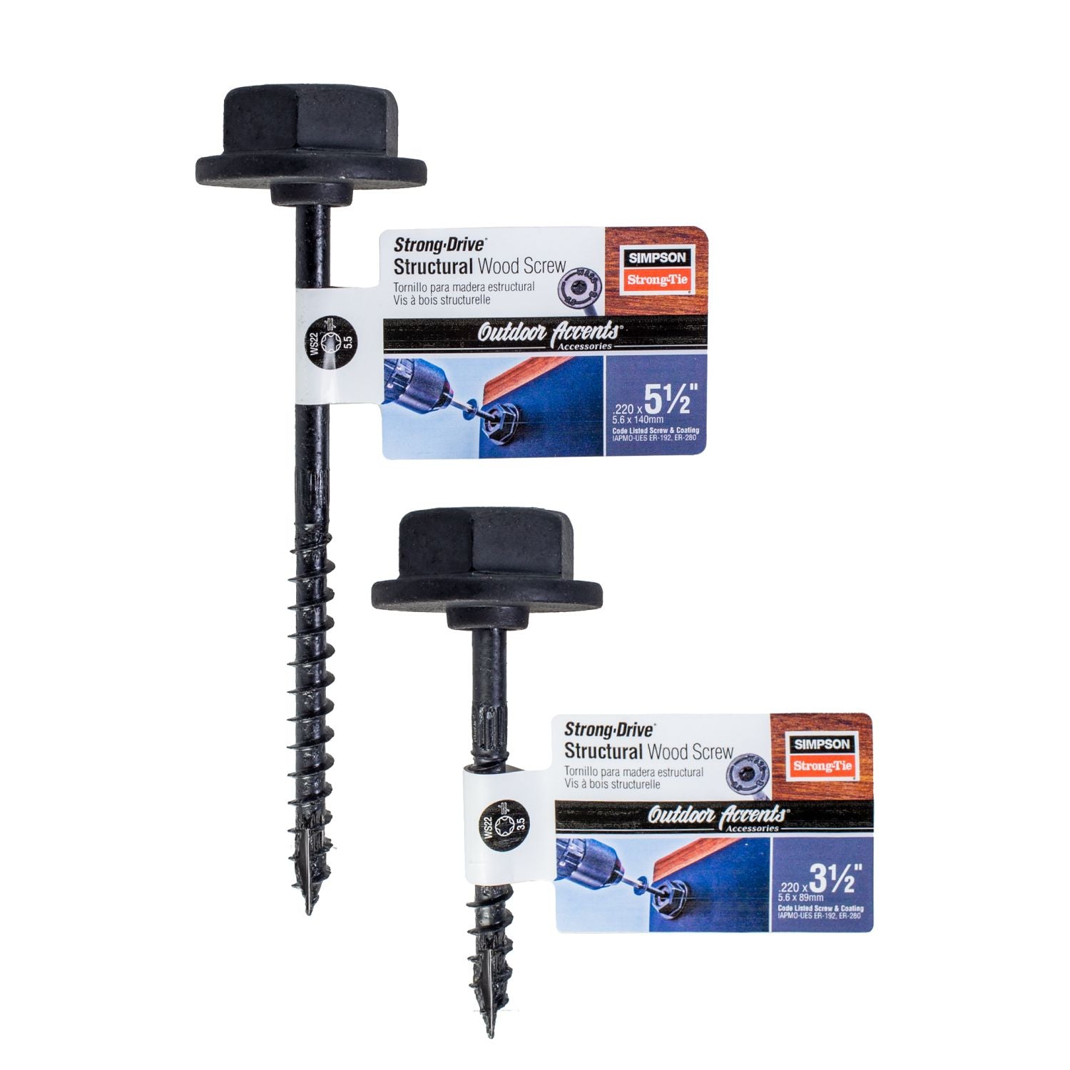 Simpson Strong-Tie SDWS22312DBB-RN1 Outdoor Accents Structural Wood Screw,  .220-in. x 3-1/2-in. DB Coating, Black withWasher
