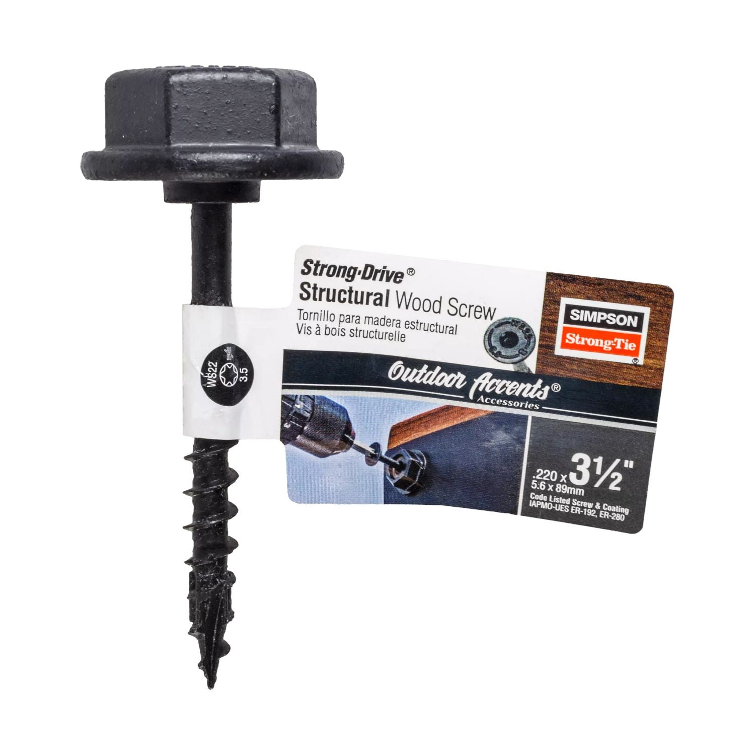 Simpson Strong-Tie SDWS22312DBB-RN1 Outdoor Accents Structural Wood Screw,  .220-in. x 3-1/2-in. DB Coating, Black withWasher
