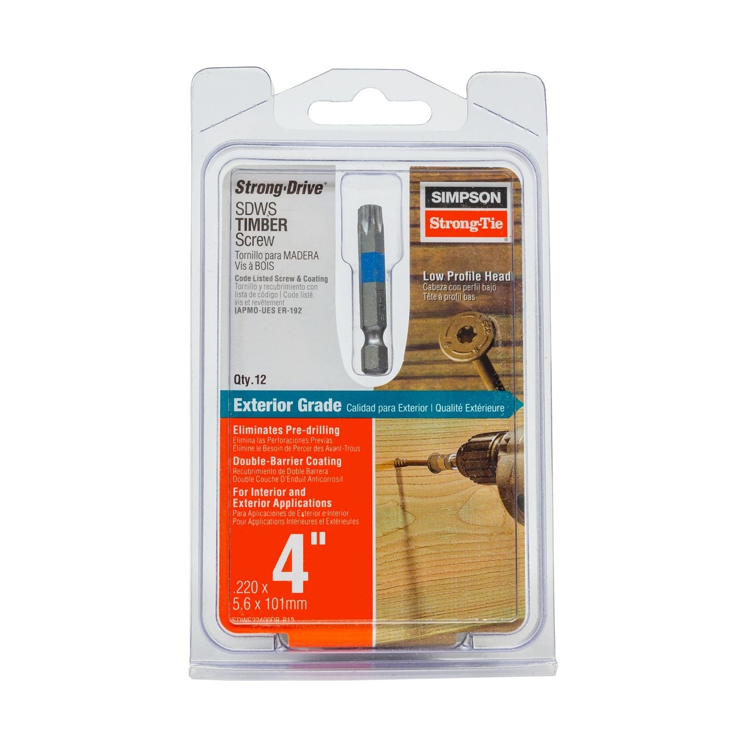 Simpson Strong-Tie SDWS22400DB-R12 Strong-Drive SDWS TIMBER Screw (Exterior Grade),  0.220-in. x 4-in. T40, Tan, 12-Pack