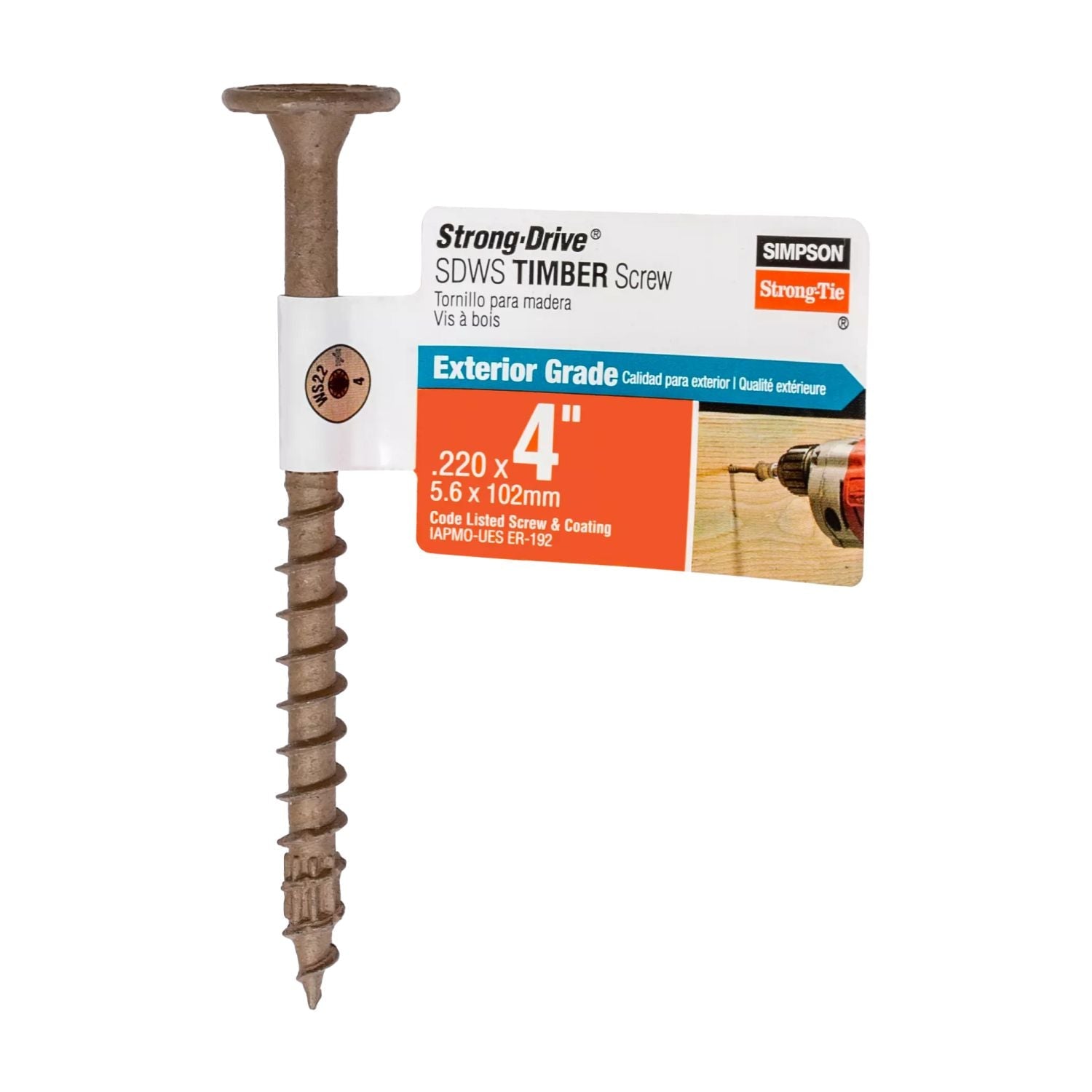 Simpson Strong-Tie SDWS22400DB-RP1 Strong-Drive SDWS TIMBER Screw (Exterior Grade),  0.220-in. x 4-in. T40, Tan