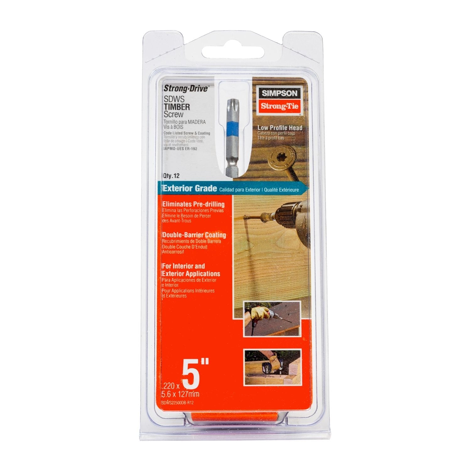 Simpson Strong-Tie SDWS22500DB-R12 Strong-Drive SDWS TIMBER Screw (Exterior Grade),  0.220-in. x 5-in. T40, Tan, 12-Pack