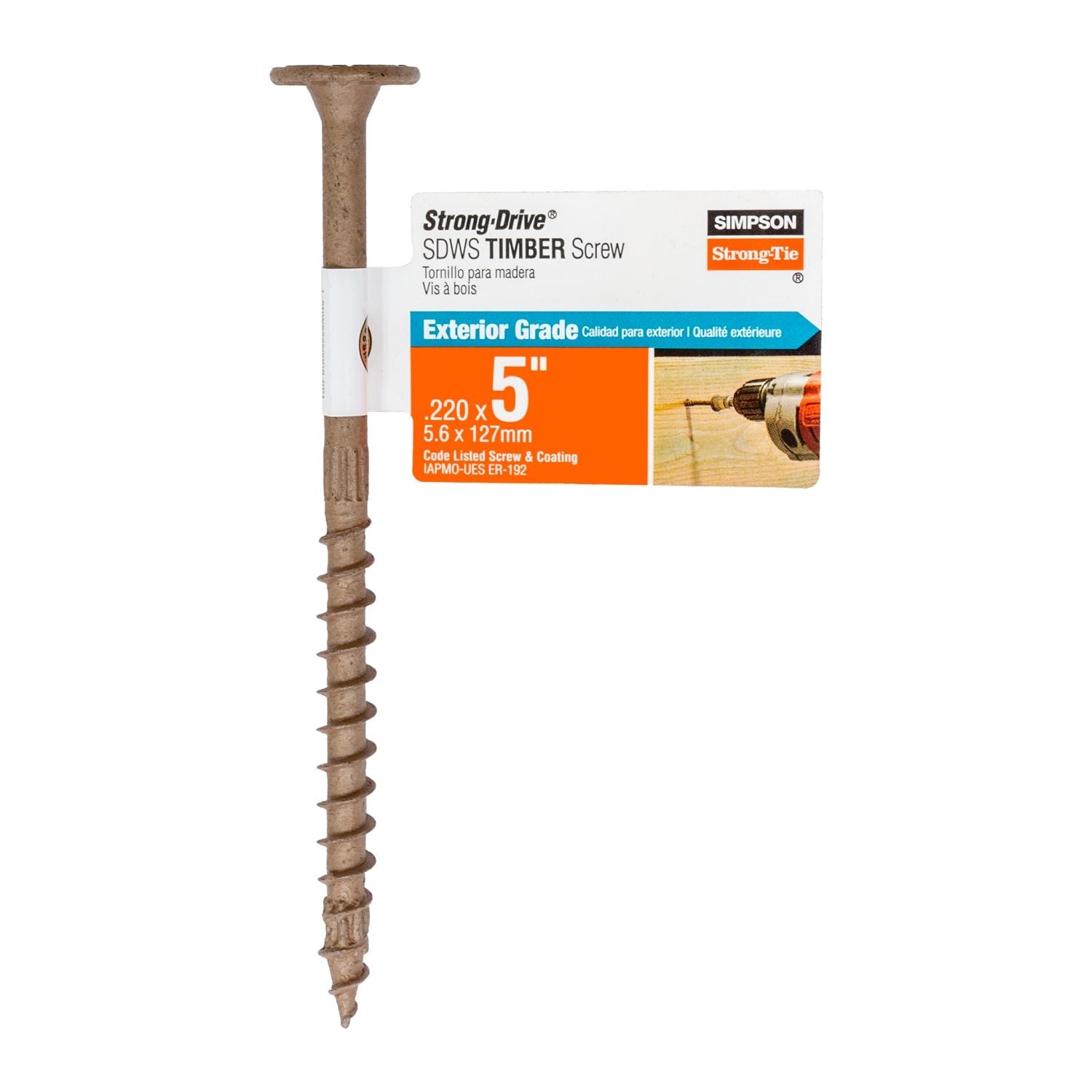 Simpson Strong-Tie SDWS22500DB-RP1 Strong-Drive SDWS TIMBER Screw (Exterior Grade),  0.220-in. x 5-in. T40, Tan