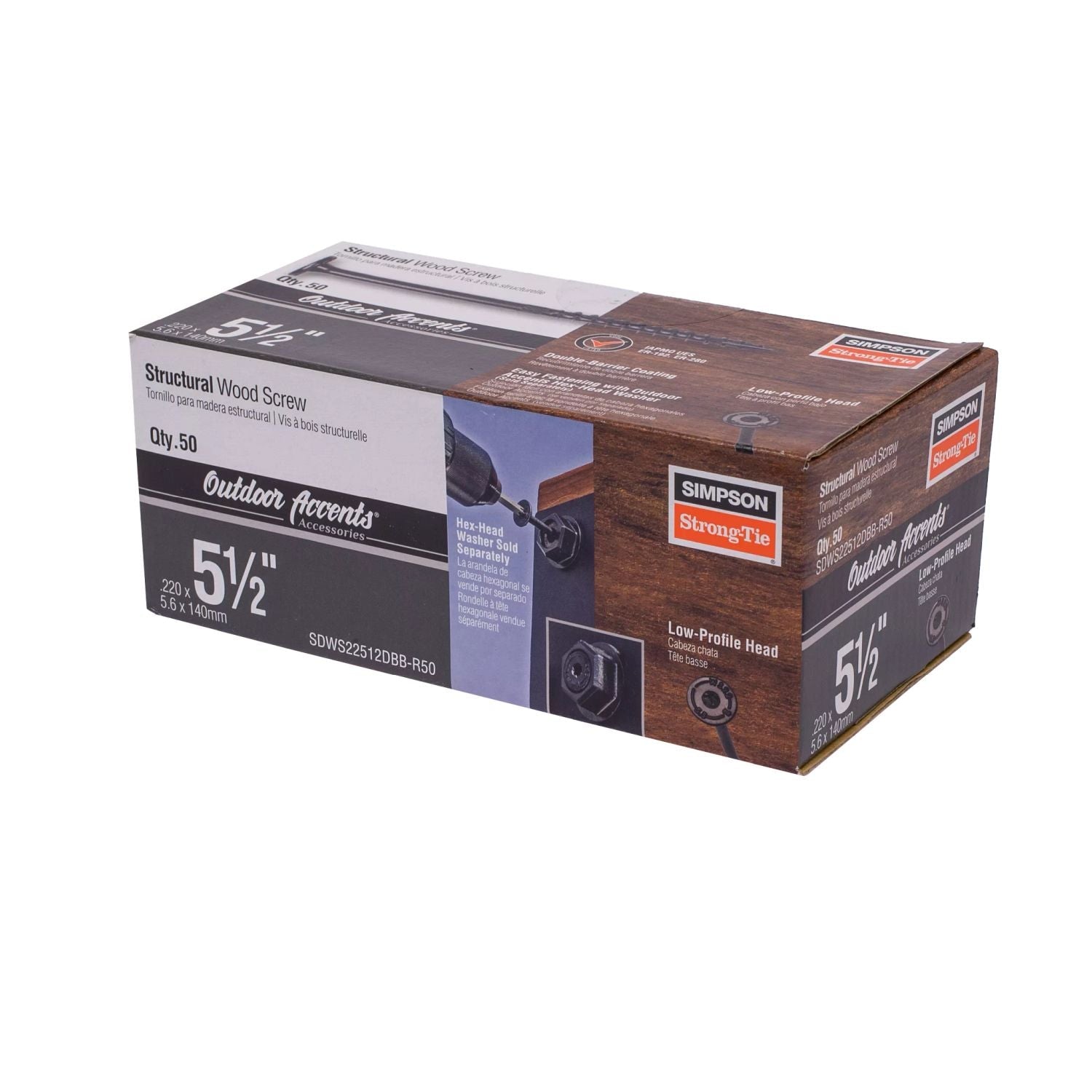Simpson Strong-Tie SDWS22512DBB-R50 Outdoor Accents Structural Wood Screw,  .220-in. x 5-1/2-in. DB Coating, Black, 50-Pack