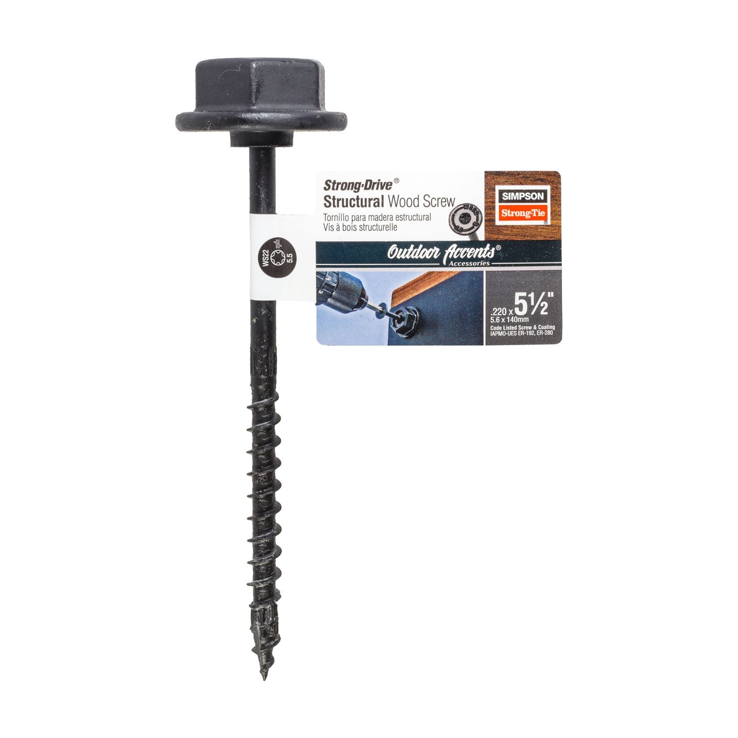 Simpson Strong-Tie SDWS22512DBB-RN1 Outdoor Accents Structural Wood Screw,  .220-in. x 5-1/2-in. DB Coating, Black withWasher