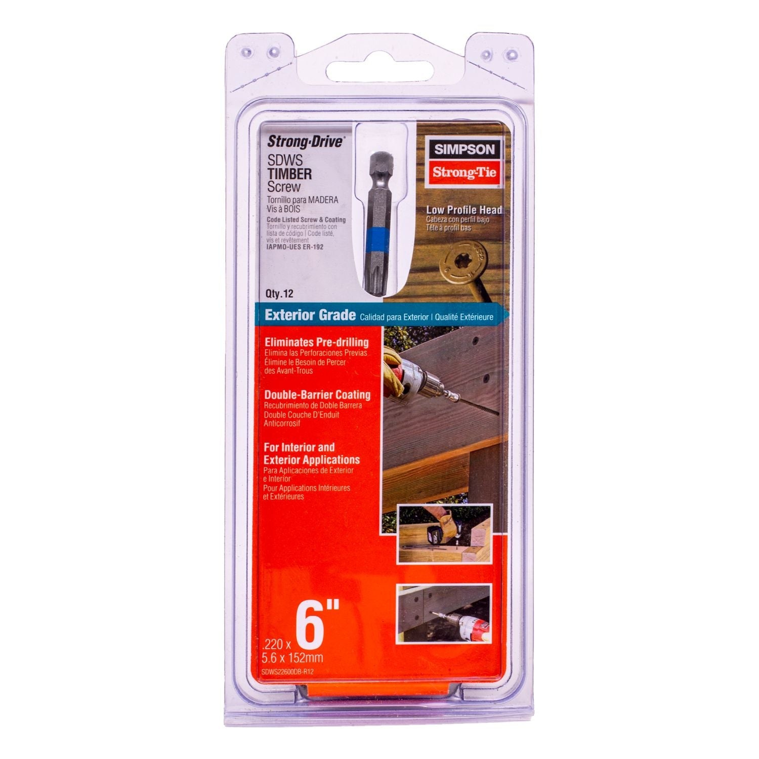 Simpson Strong-Tie SDWS22600DB-R12 Strong-Drive SDWS TIMBER Screw (Exterior Grade),  0.220-in. x 6-in. T40, Tan, 12-Pack