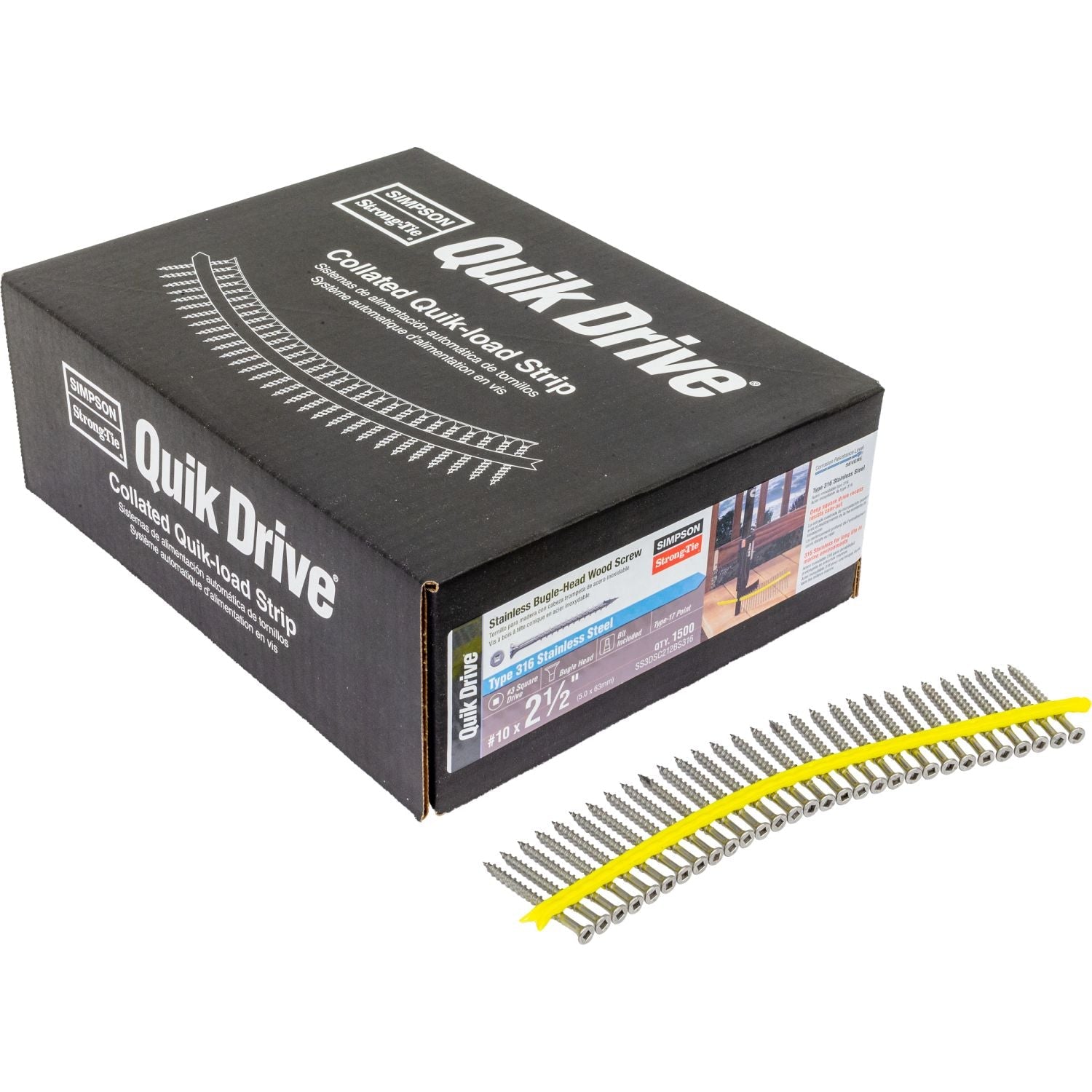 Simpson Strong-Tie SS3DSC212BS316 Bugle-Head Wood Screw (Collated),  #10 x 2-1/2-in. #3 Square Drive, Type 316, 1500-Pack