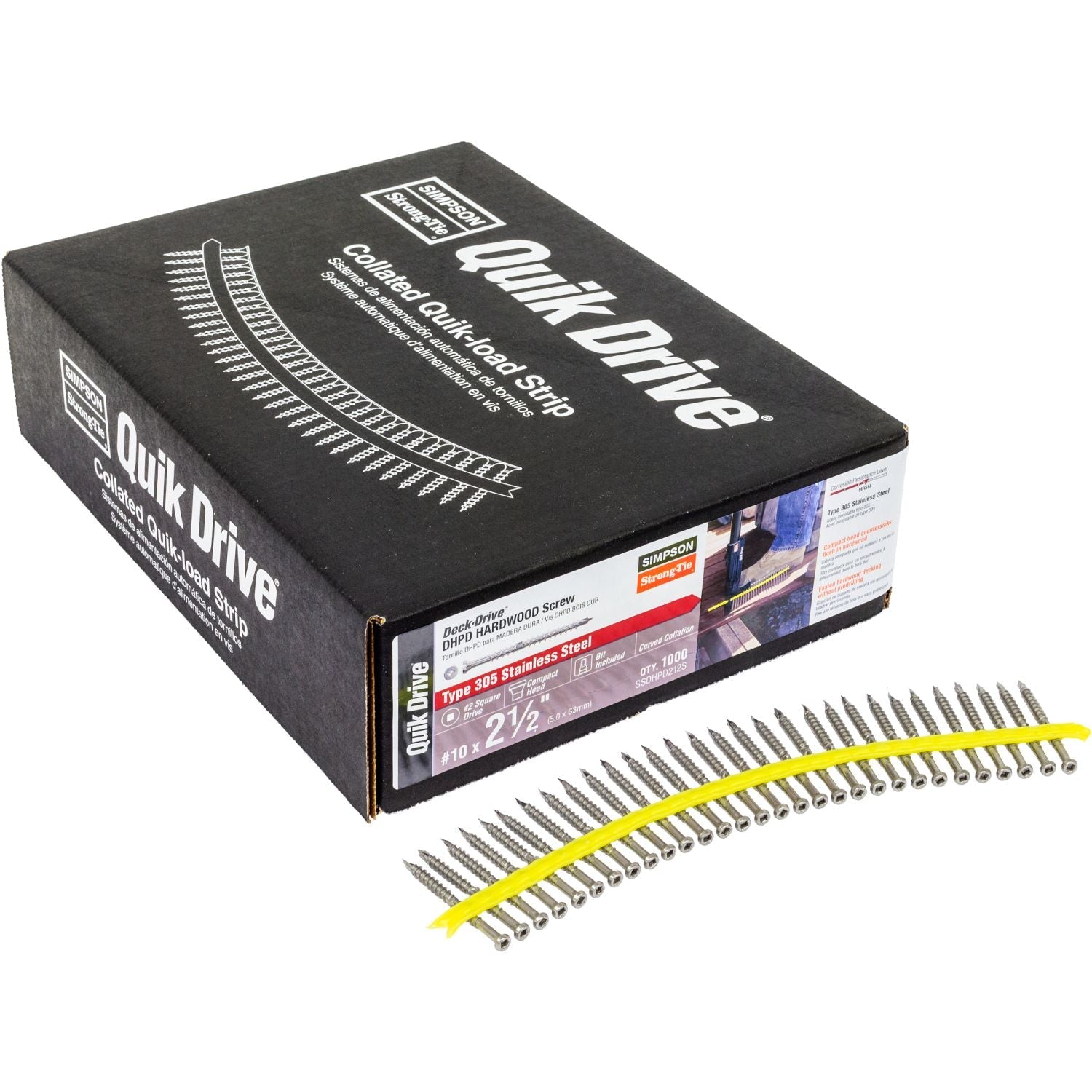 Simpson Strong-Tie SSDHPD212S Deck-Drive DHPD HARDWOOD Screw (Collated),  #10 x 2-1/2-in. Type 305, 1000-Pack