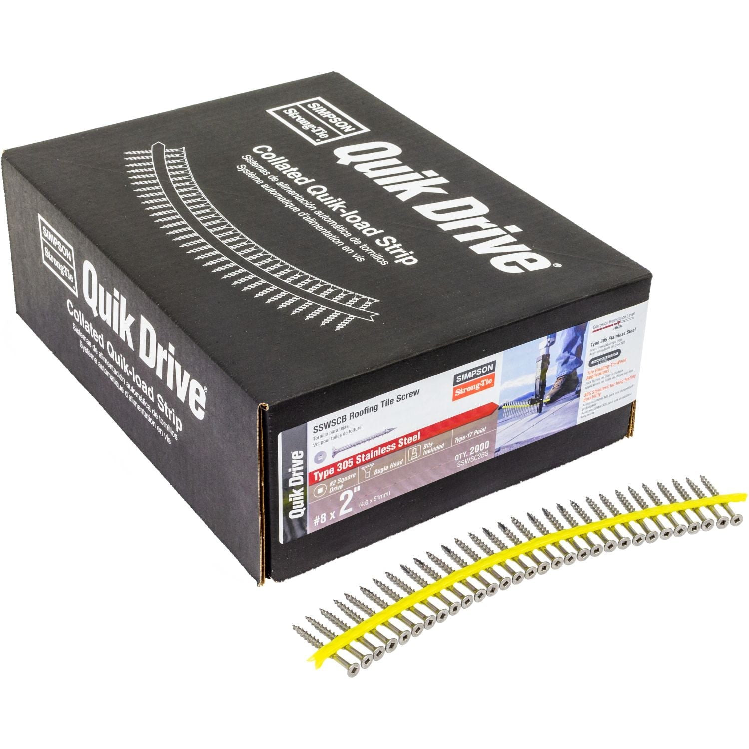 Simpson Strong-Tie SSWSC2BS SSWSCB Roofing Tile Screw (Collated),  #8 x 2-in. #2 Square, Type 305, 2000-Pack