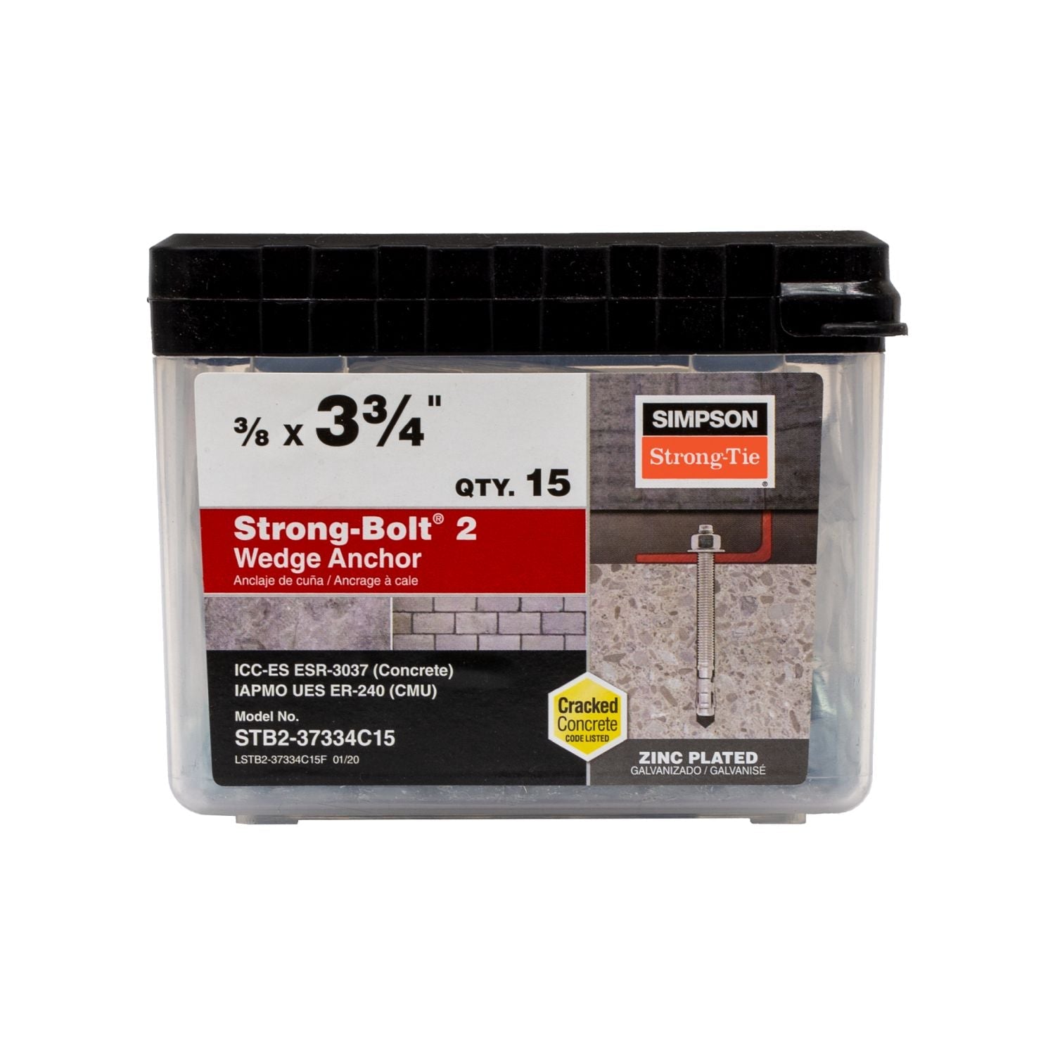 Simpson Strong-Tie STB2-37334C15 Strong-Bolt 2,  3/8-in. x 3-3/4-in. Wedge Anchor, 15-Pack