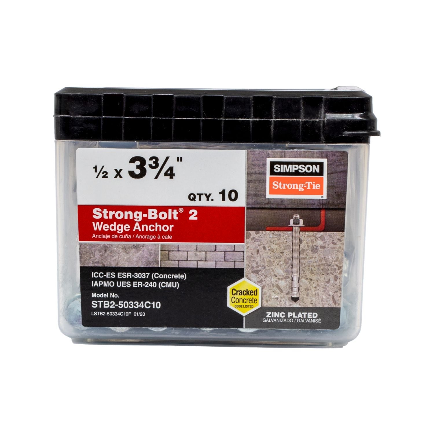 Simpson Strong-Tie STB2-50334C10 Strong-Bolt 2,  1/2-in. x 3-3/4-in. Wedge Anchor, 10-Pack