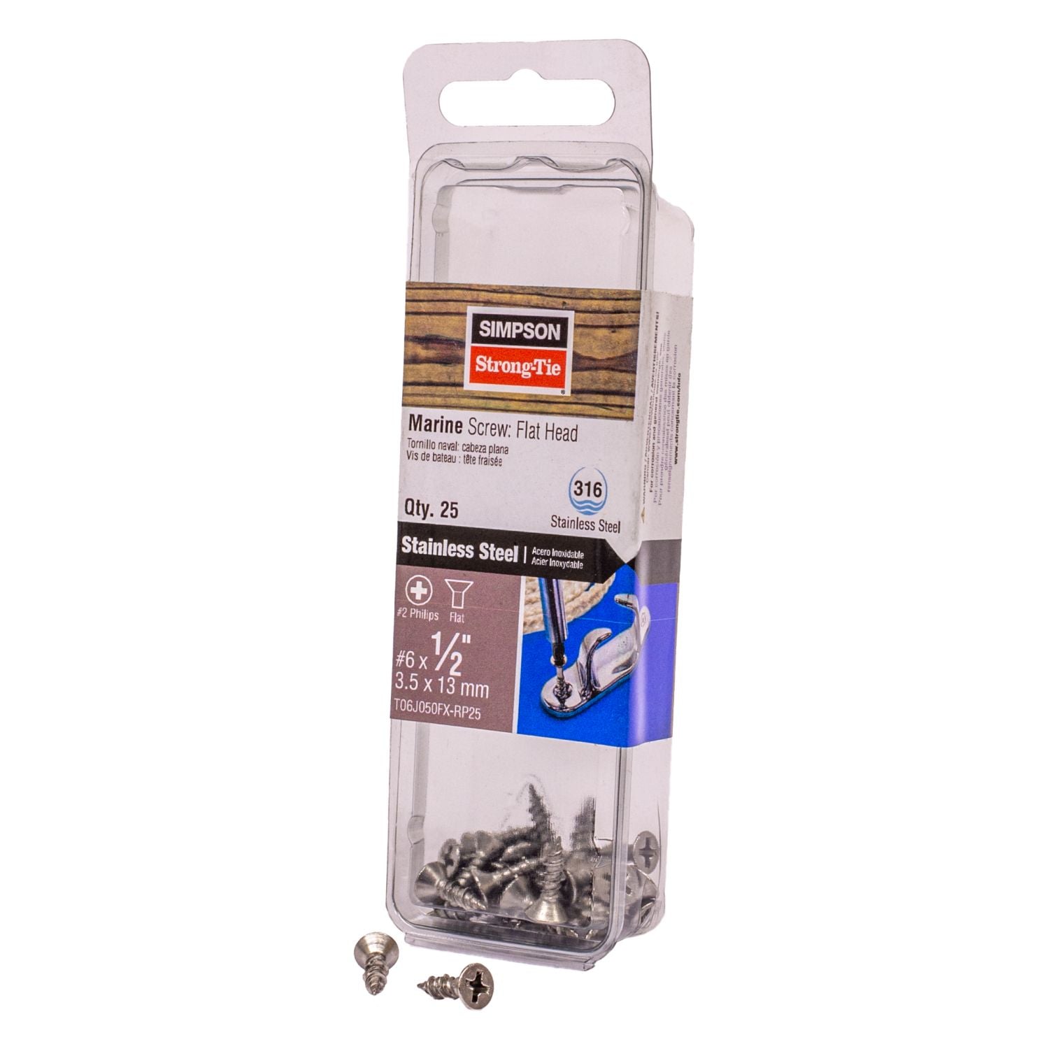 Simpson Strong-Tie T06J050FX-RP25 Marine Screw, Flat Head,  #6 x 1/2-in. #2 Phillips Drive, Type 316, 25-Pack