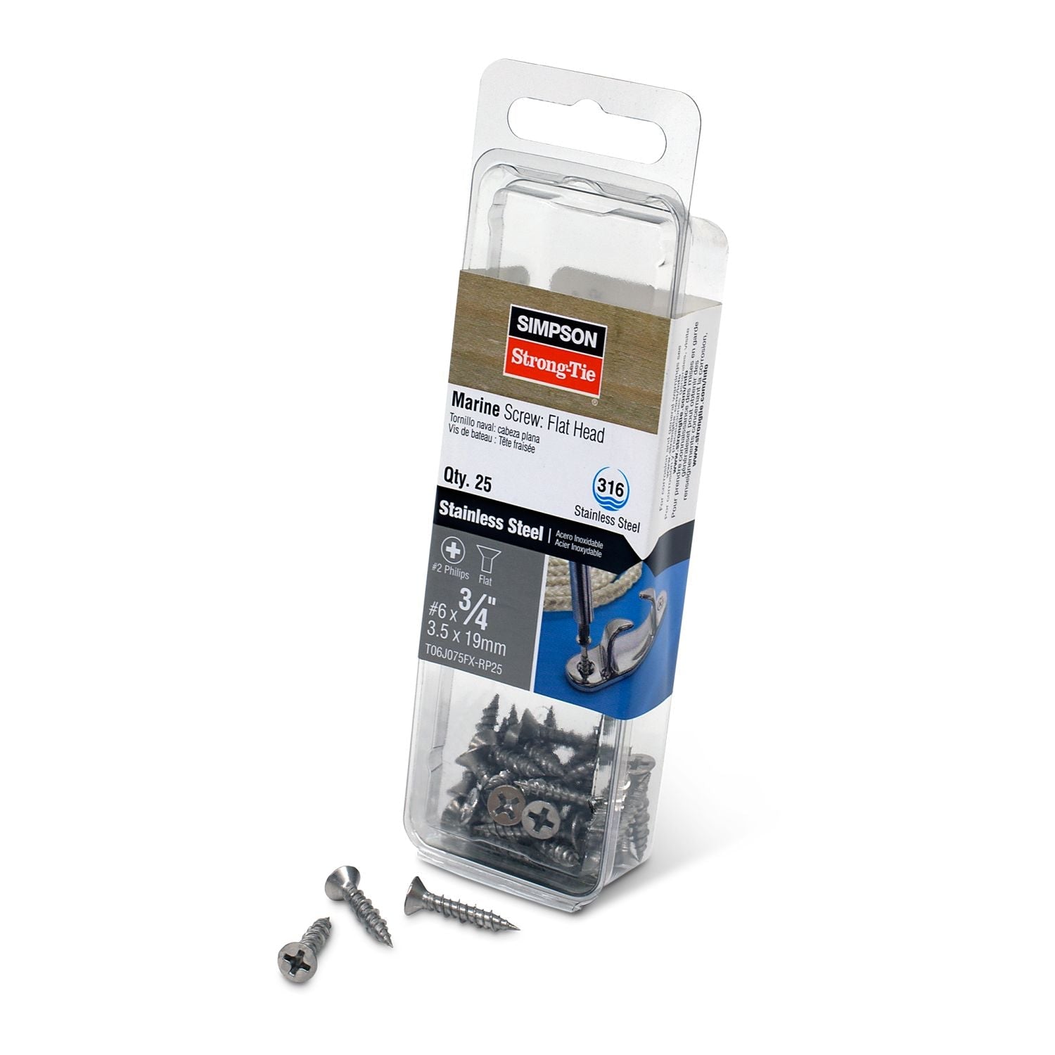 Simpson Strong-Tie T06J075FX-RP25 Marine Screw, Flat Head,  #6 x 3/4-in. #2 Phillips Drive, Type 316, 25-Pack