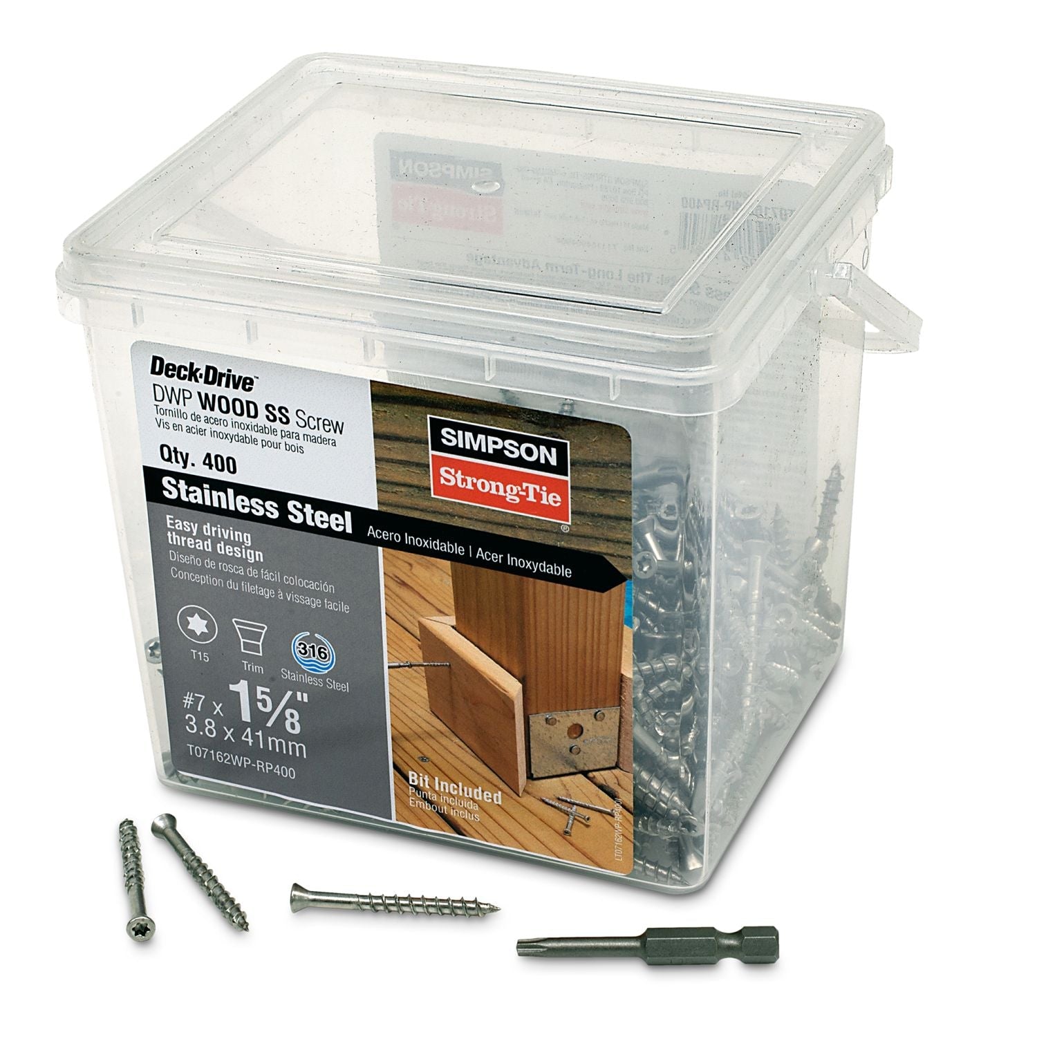 Simpson Strong-Tie T07162WP-RP400 Deck-Drive DWP WOOD SS Screw,  #7 x 1-5/8-in. T-15, Trim Head, Type 316, 400-Pack