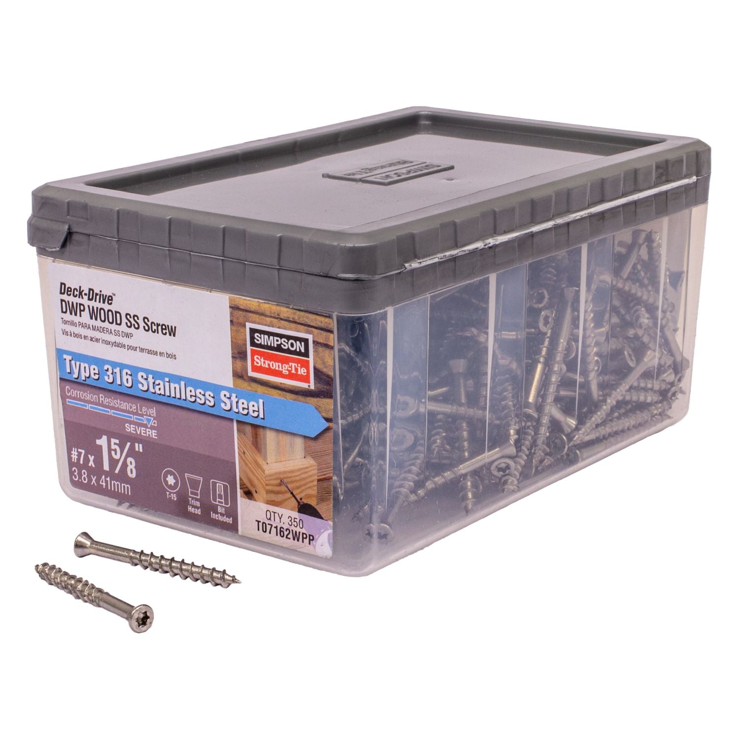 Simpson Strong-Tie T07162WPP Deck-Drive DWP WOOD SS Screw,  #7 x 1-5/8-in. T-15, Trim Head, Type 316, 350-Pack