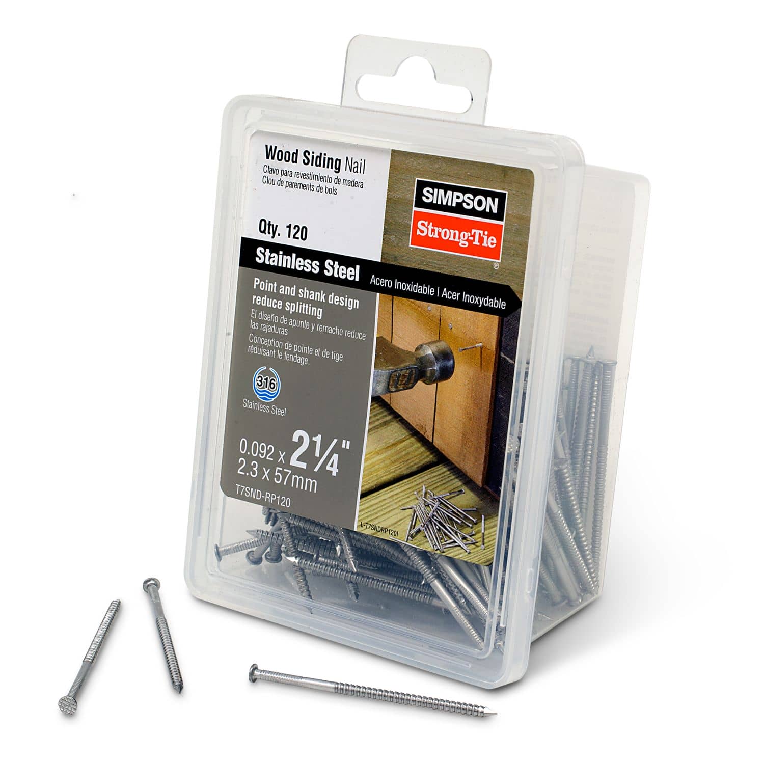 Simpson Strong-Tie T7SND-RP120 Wood Siding Nail,  2-1/4-in. x .092-in. Type 316 Stainless Steel, 120-Pack