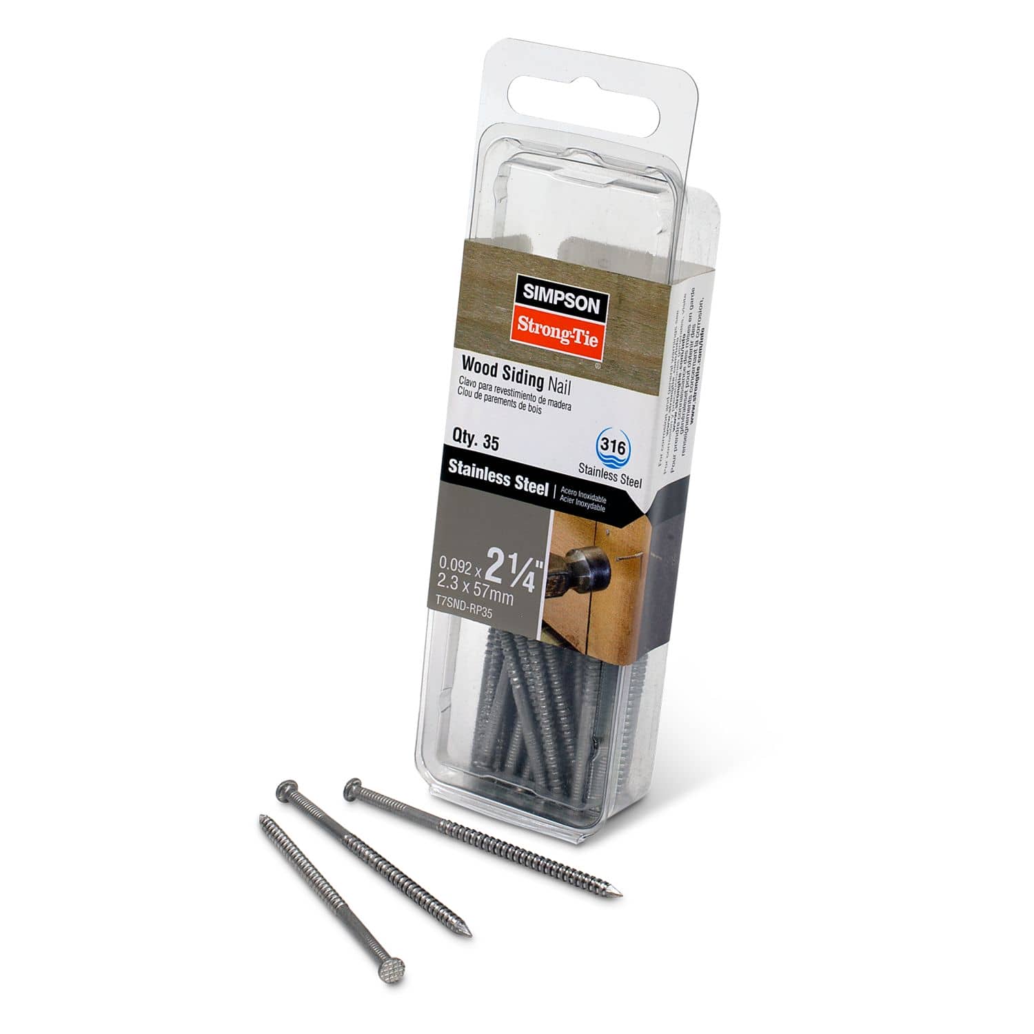 Simpson Strong-Tie T7SND-RP35 Wood Siding Nail,  2-1/4-in. x .092-in. Type 316 Stainless Steel, 35-Pack