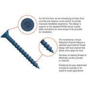 Simpson Strong-Tie TNT25114TFB Titen Turbo,  1/4-in. x 1-1/4-in. 6-Lobe Flat-Head Concrete and Masonry Screw, Blue, 3000-Pack