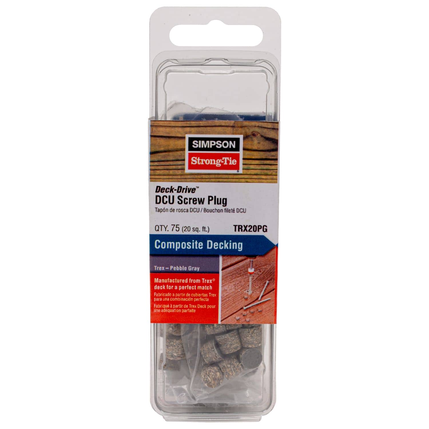 Simpson Strong-Tie TRX20PG Deck-Drive DCU Screw Plug,  Trex Pebble Gray, 75-Pack