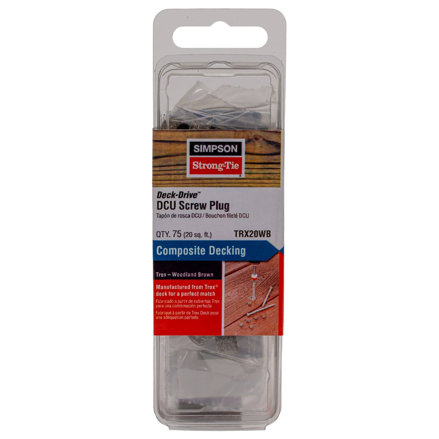 Simpson Strong-Tie TRX20WB Deck-Drive DCU Screw Plug,  Trex Woodland Brown, 75-Pack