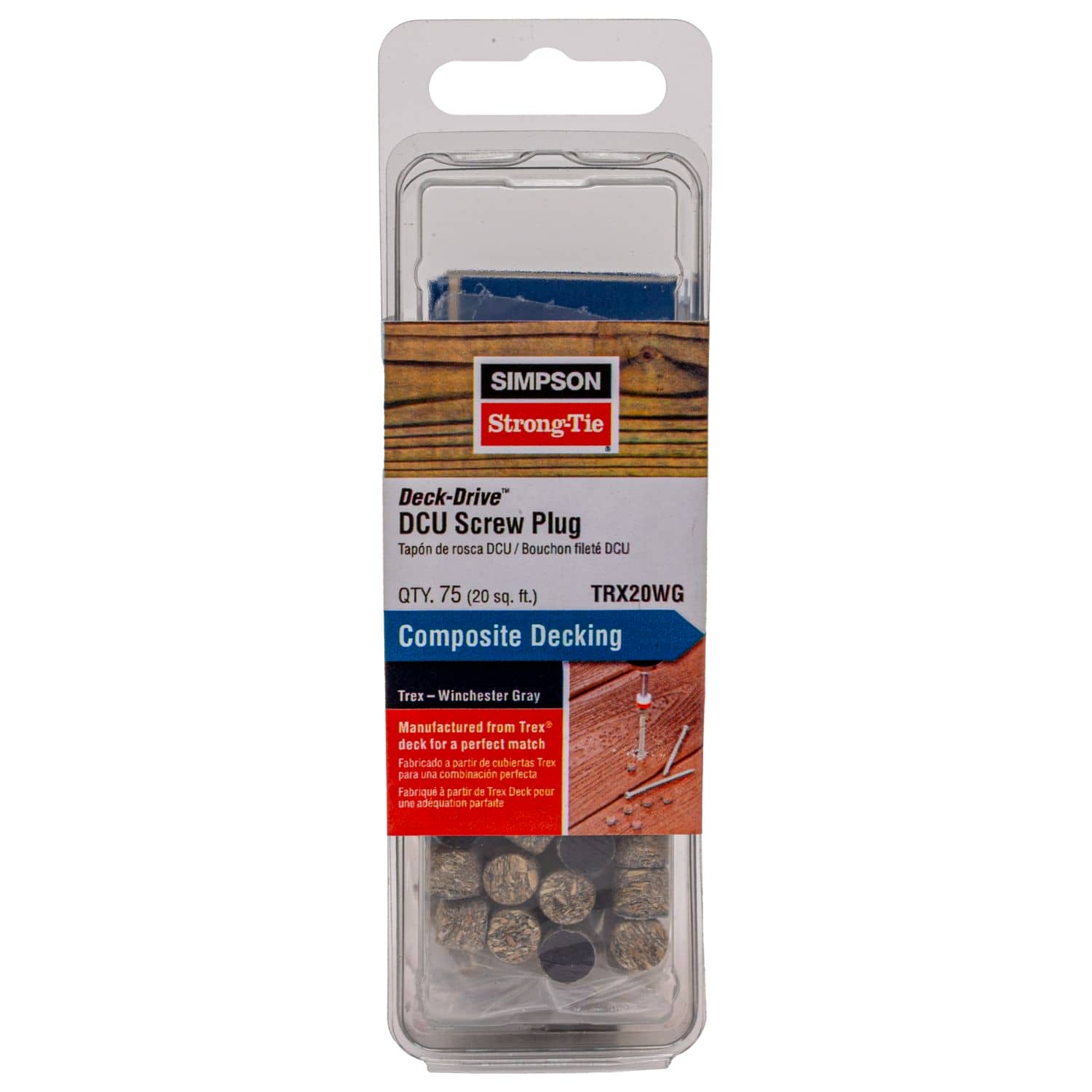Simpson Strong-Tie TRX20WG Deck-Drive DCU Screw Plug,  Trex Winchester Gray, 75-Pack