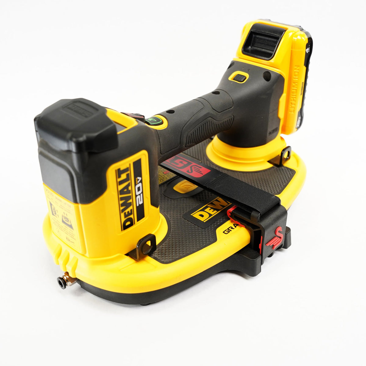Swan Vac-Plate for GRABO — mounted on DeWalt tool