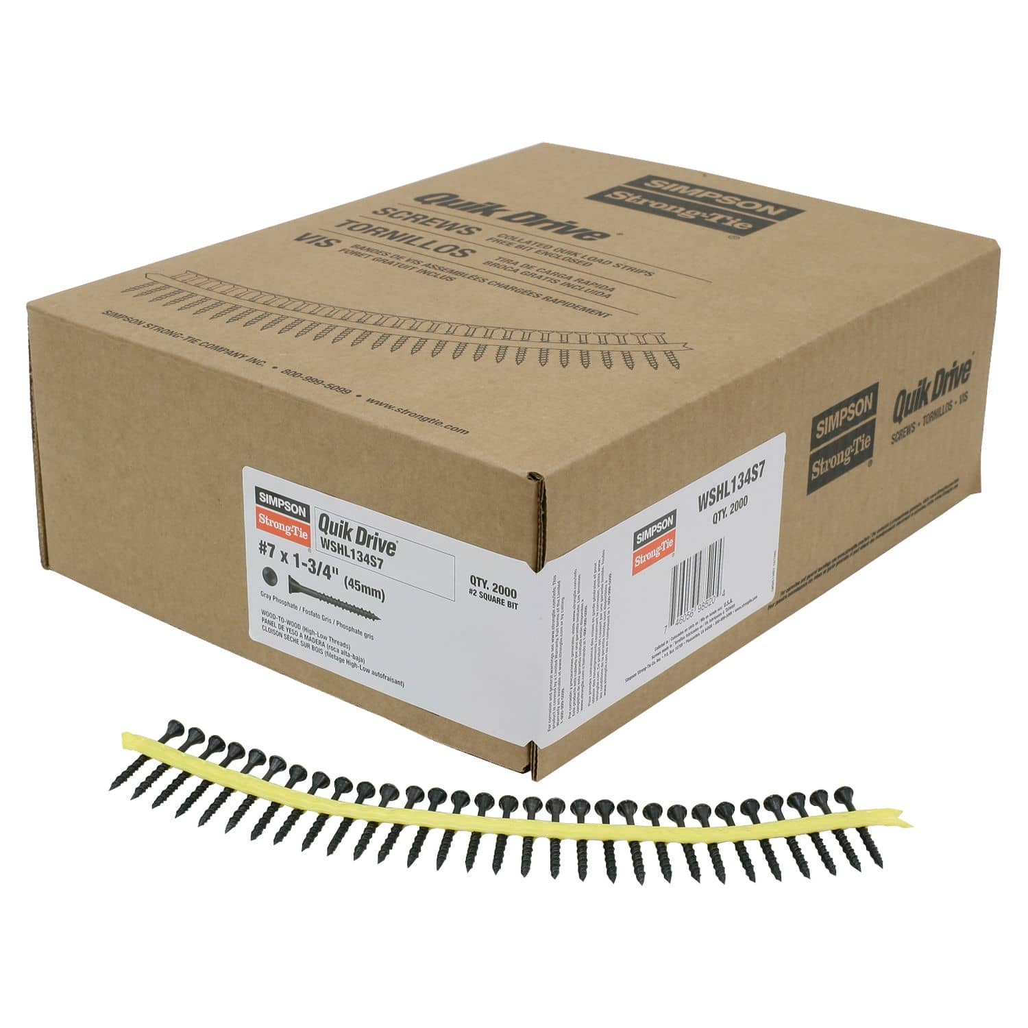 Simpson Strong-Tie WSHL134S7 WSHL Subfloor Screw (Collated),  #7 x 1-3/4-in. #2 Square Drive, Gray Phosphate, 2000-Pack