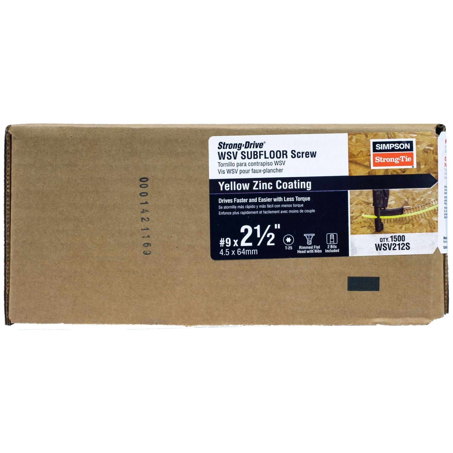 Simpson Strong-Tie Strong-Drive Subfloor Collated Screw, #9 x 2-1/2-in. T25, Yellow Zinc, 1500-Pack (WSV212S)