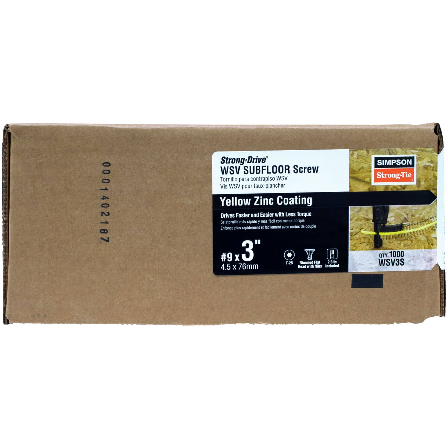 Simpson Strong-Tie WSV3S Strong-Drive WSV SUBFLOOR Screw (Collated),  #9 x 3-in. T25, Yellow Zinc, 1000-Pack