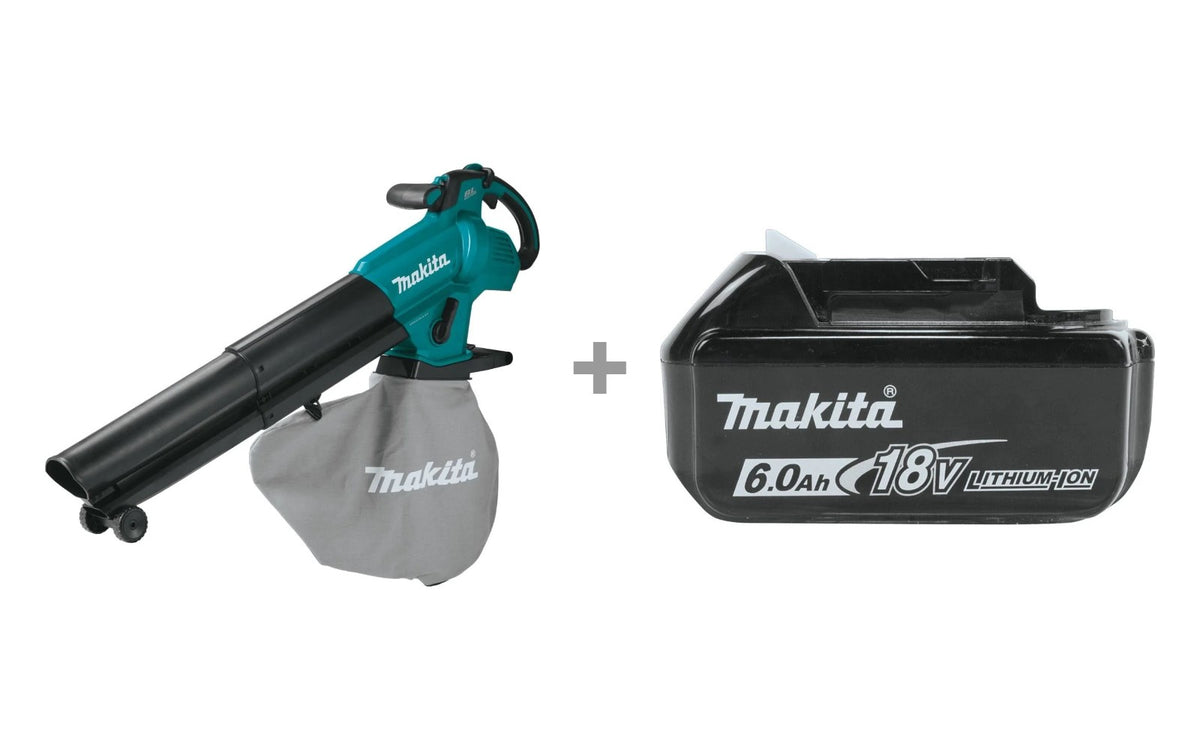 Makita XBU07Z 18V LXT Blower / Vacuum Mulcher with BL1860B 18V LXT 6.0Ah Battery bundle