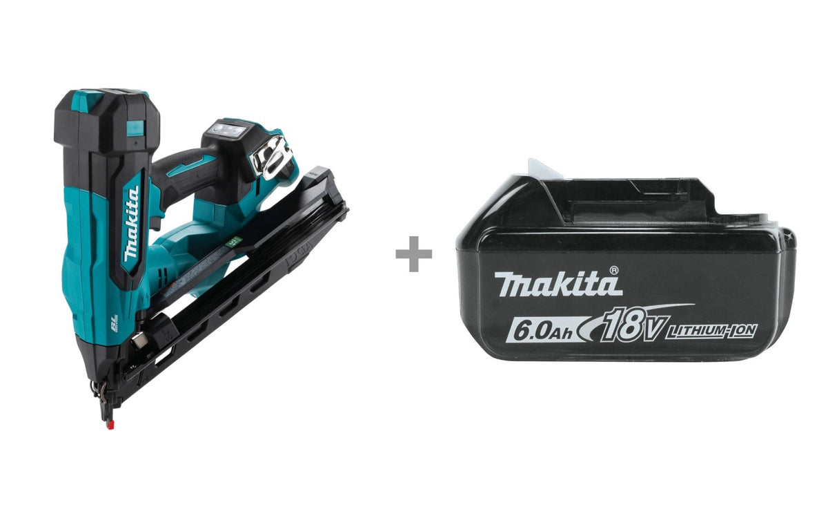Makita XNB08Z 18V LXT 15 Ga. Angled Finish Nailer with BL1860B 18V LXT 6.0Ah Battery bundle
