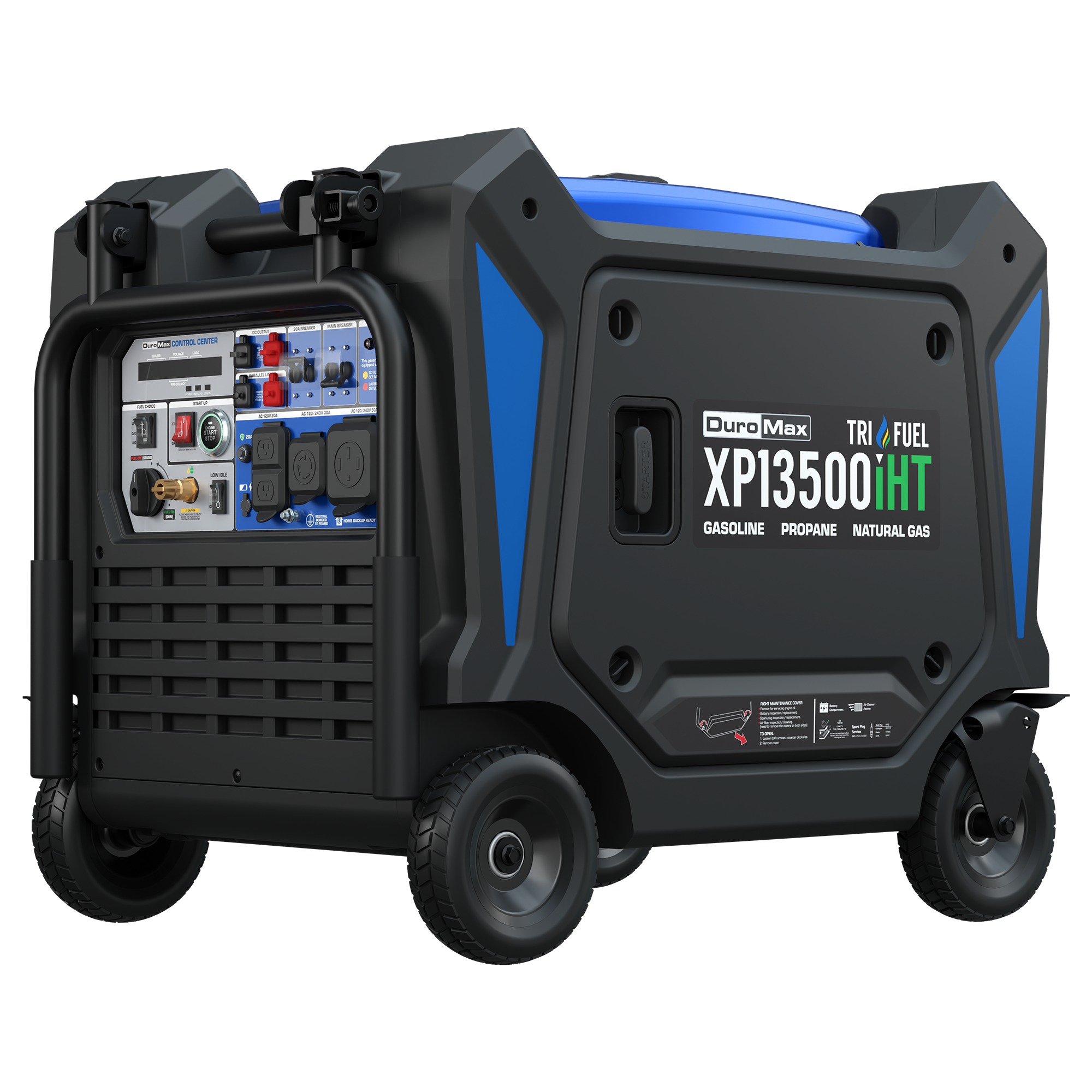 DuroMax XP13500iHT tri-fuel inverter generator, full unit studio product photo